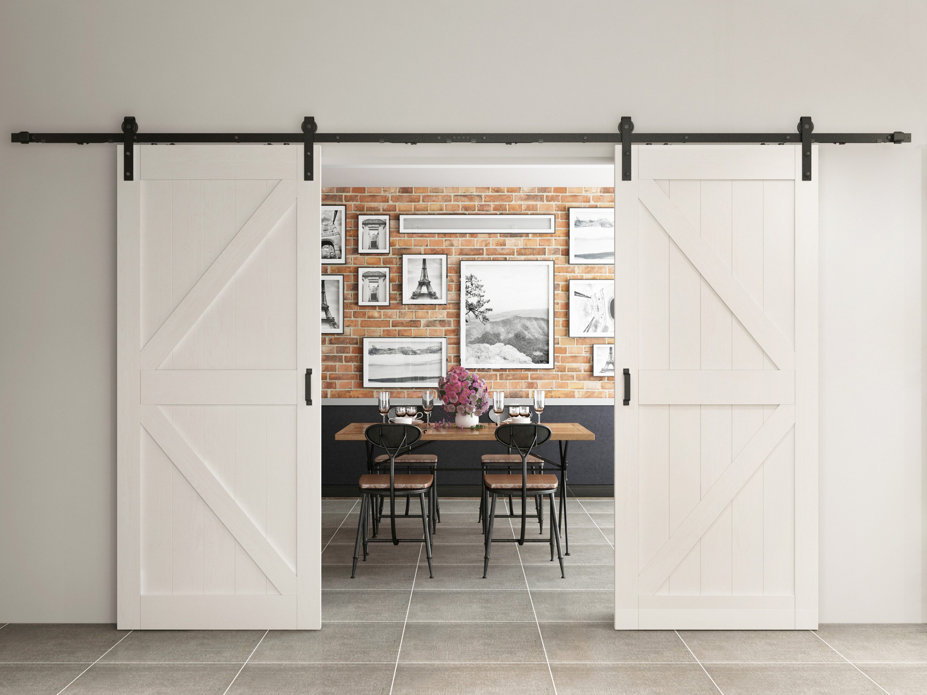 inova wohnen Doppelschiebetür Holzschiebetür Scheunentor Weiß, Größenauswah günstig online kaufen