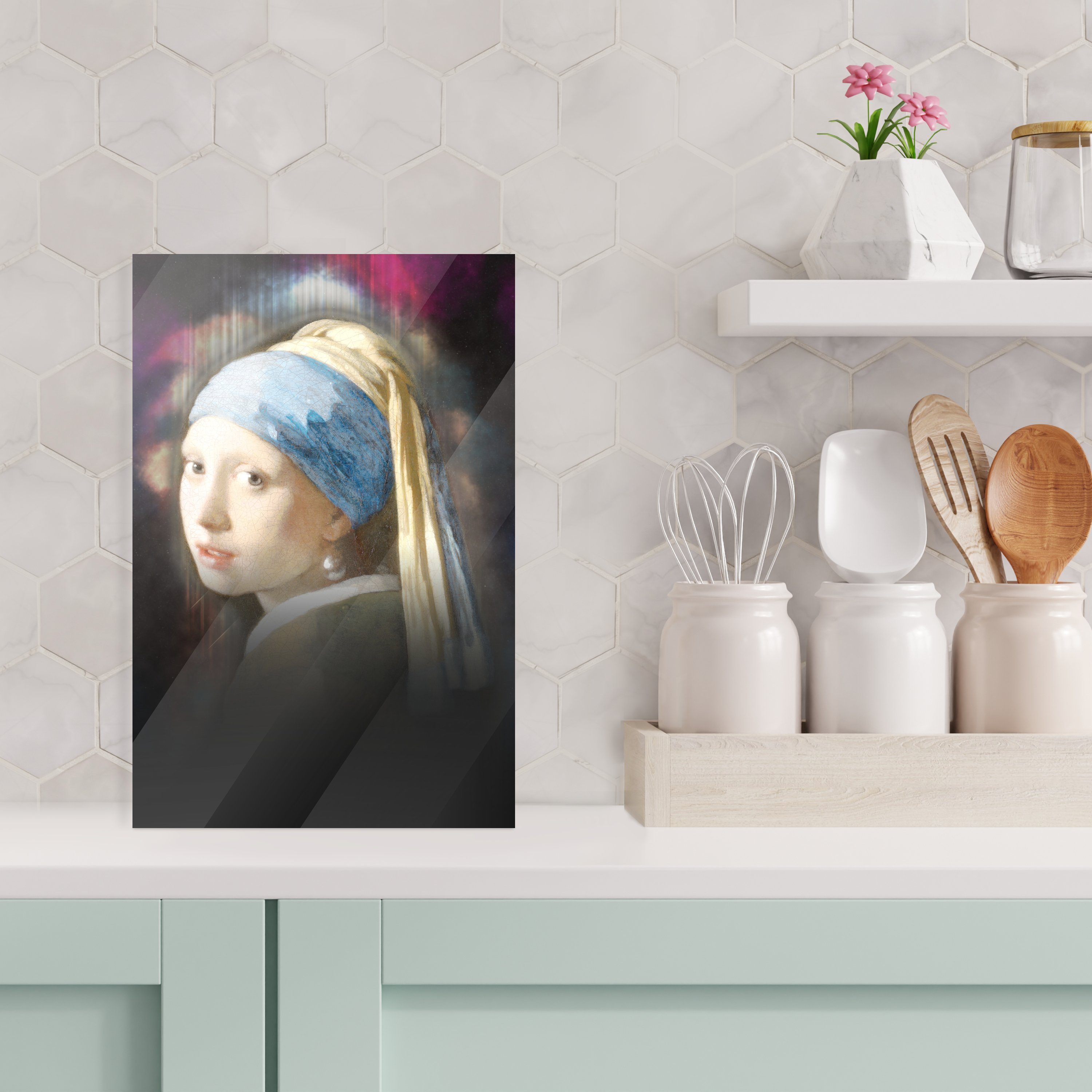 MuchoWow Acrylglasbild Mädchen mit - Vermeer Foto Glas - auf Wanddekoration - Ölgemälde, Wandbild auf - (1 St), bunt Glasbilder - Bilder Johannes Perlenohrring Glas