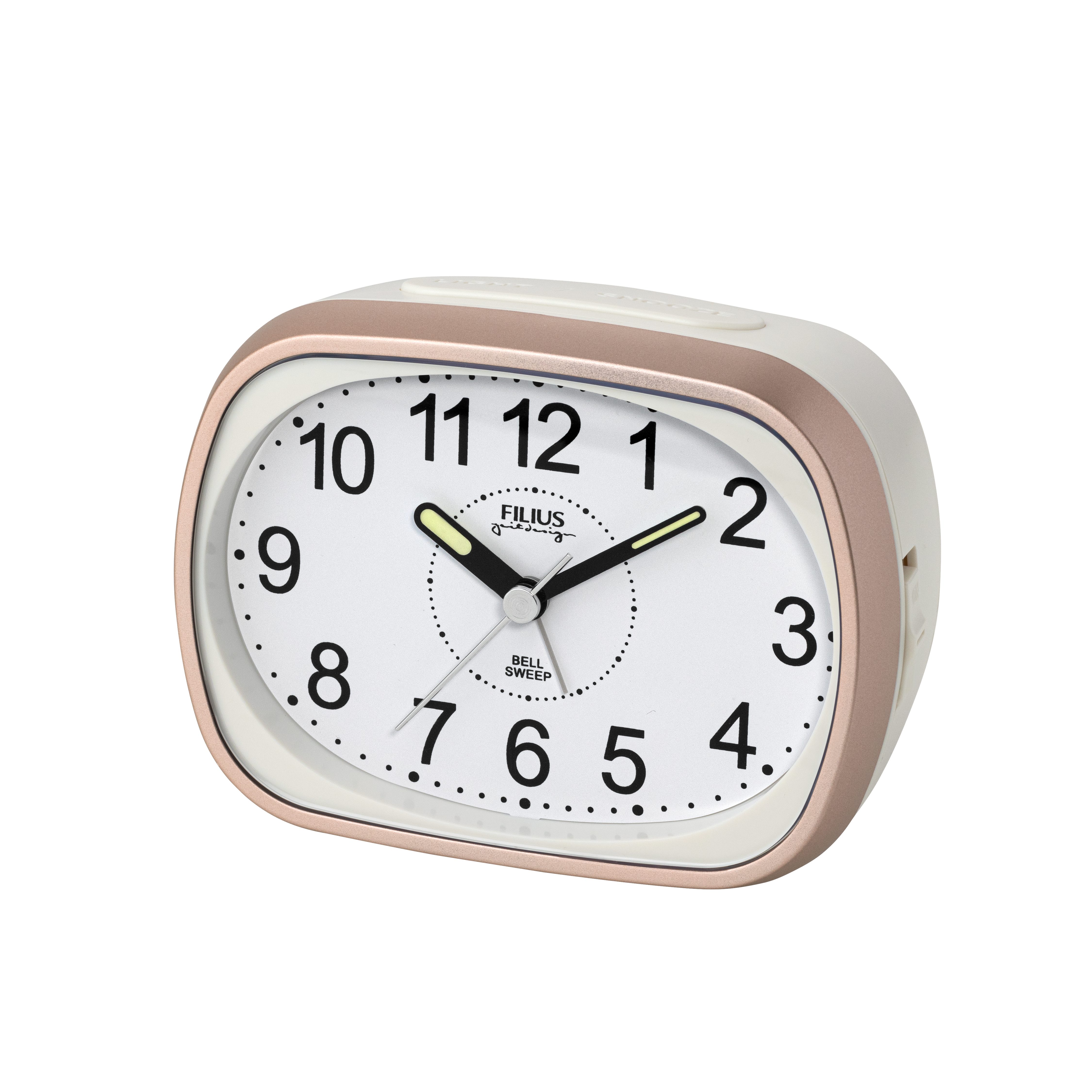 FILIUS zeitdesign Quarzwecker Schlafzimmer, Leuchtzeiger, schleichende Sekunde, Glockenalarm, Snooze