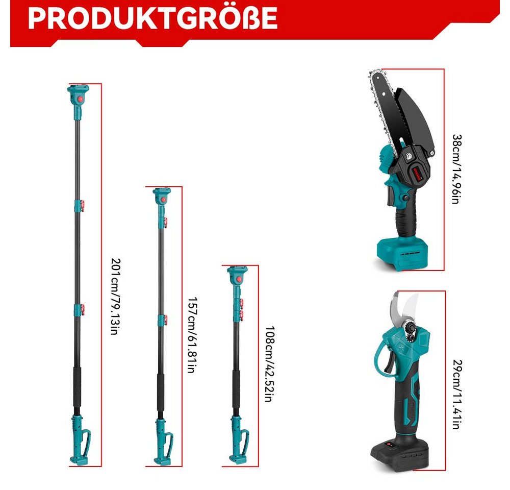 Thumbnail - ONEVAN Akku-Hochentaster Akku-Astschere 3 in 1 Akku Teleskop Baumschere Elektro Hochentaster, (3 St)