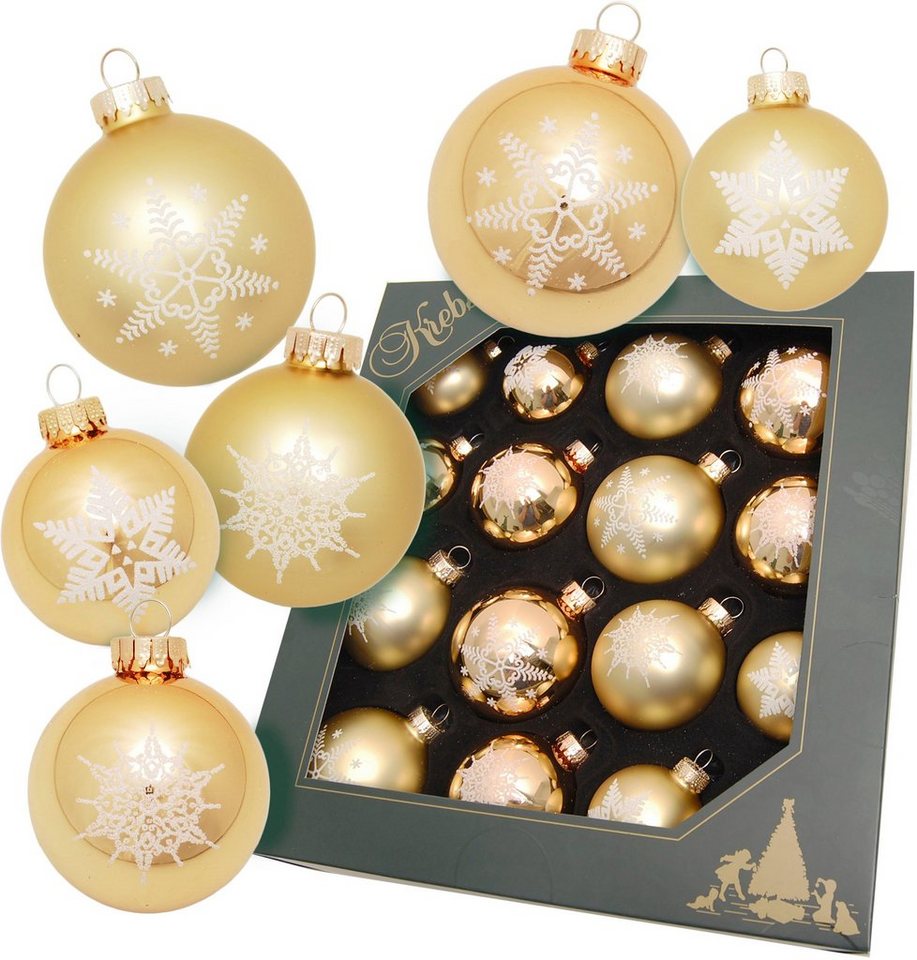 Krebs St), goldfarben Weihnachtsbaumkugel Glas aus (16 Glas Weihnachtsdeko, Christbaumschmuck, Schneeflocke Lauscha Christbaumkugeln