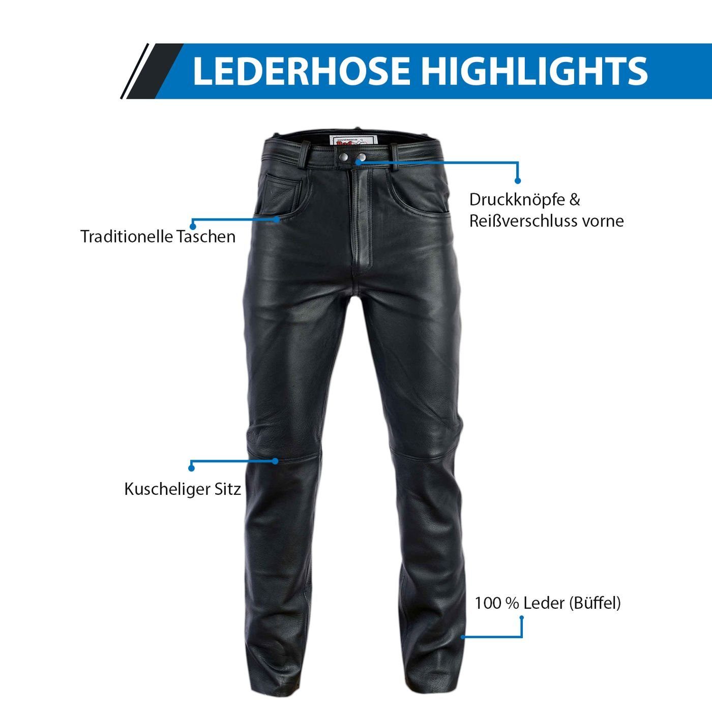 RadMasters Lederhose GW870 Lederjeans Lederhose Büffelleder Schwarz und Braun