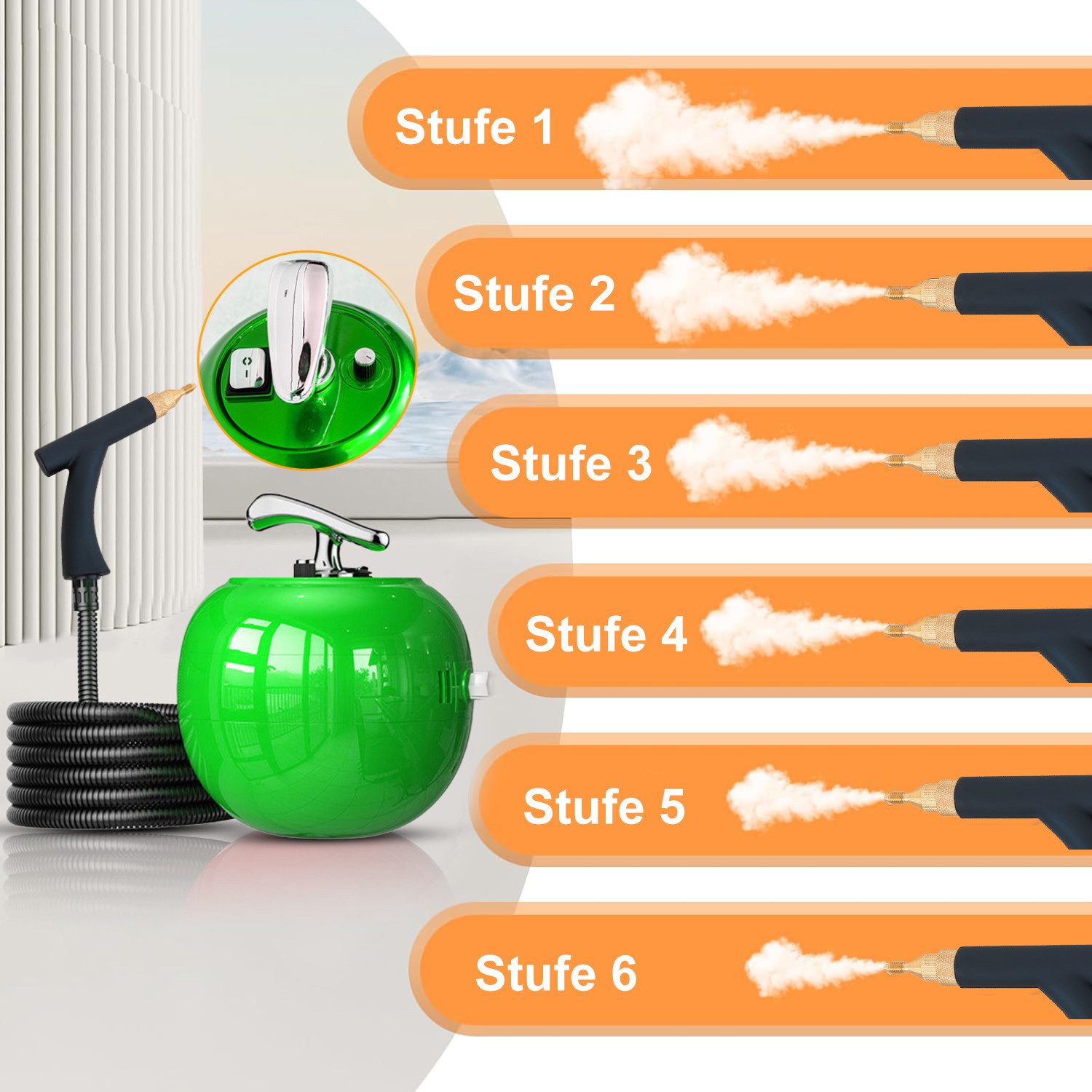 INSE Handdampfreiniger, Tragbarer Dampfreiniger, Druckdampfreiniger, Reinigungsgerät, 2000 W, 6 einstellbare Geschwindigkeiten, 1500 ml Wassertankkapazität