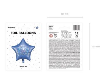 partydeco Luftballon, Folienballon Stern mit Schriftzug Happy Birthday 40cm blau