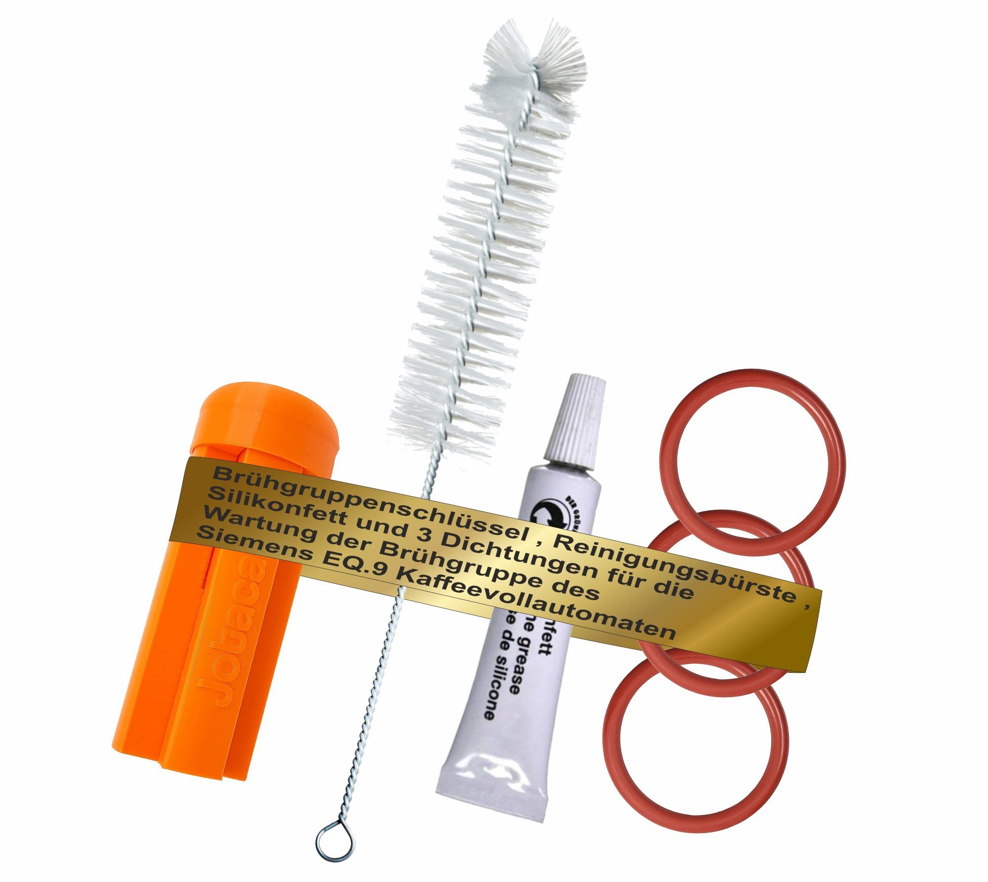 Jotaca Dichtungsring Pflegeset EQ9 (passend für Siemens EQ.9 Kaffeevollautomat, 1-St., für Brühgruppe - Brüheinheit), Brühgruppenschlüssel,O-Ring (Dichtung),Silikonfett,Reinigungsbürste