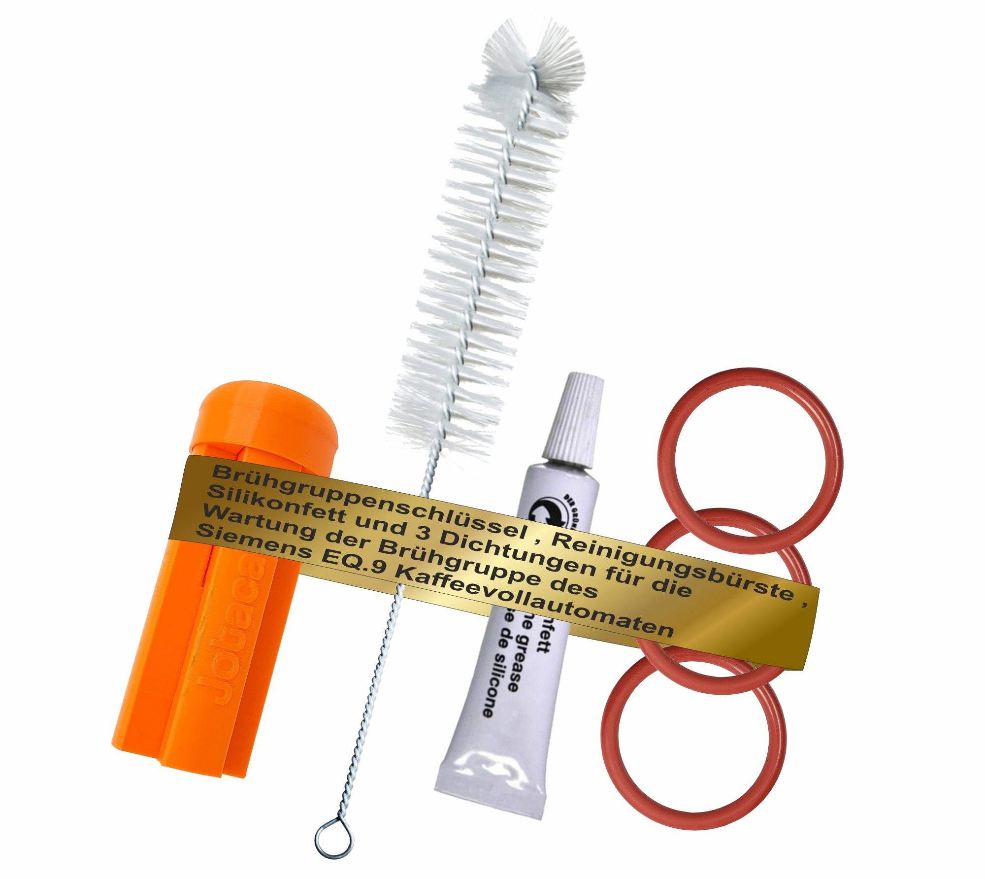 Jotaca Dichtungsring Pflegeset EQ9 (passend für Siemens EQ.9  Kaffeevollautomat, 1-St., für Brühgruppe - Brüheinheit), mit 1x  Brühgruppenschlüssel 3 x O-Ring (Dichtung), 1x Silikon Fett, 1x  Reinigungsbürste
