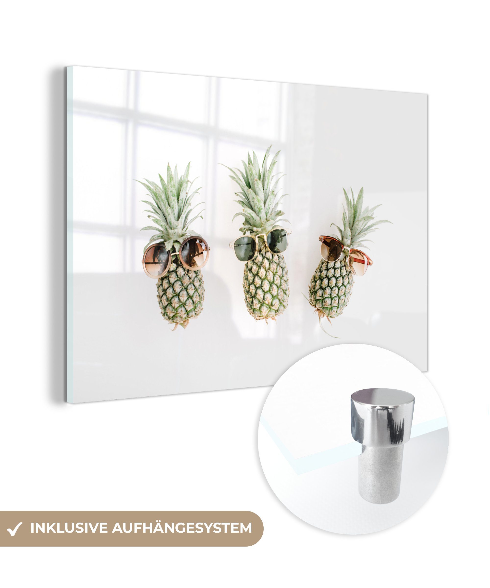 MuchoWow Acrylglasbild Ananas - Tropisch - Sonnenbrille, (1 St), Acrylglasbilder Wohnzimmer & Schlafzimmer