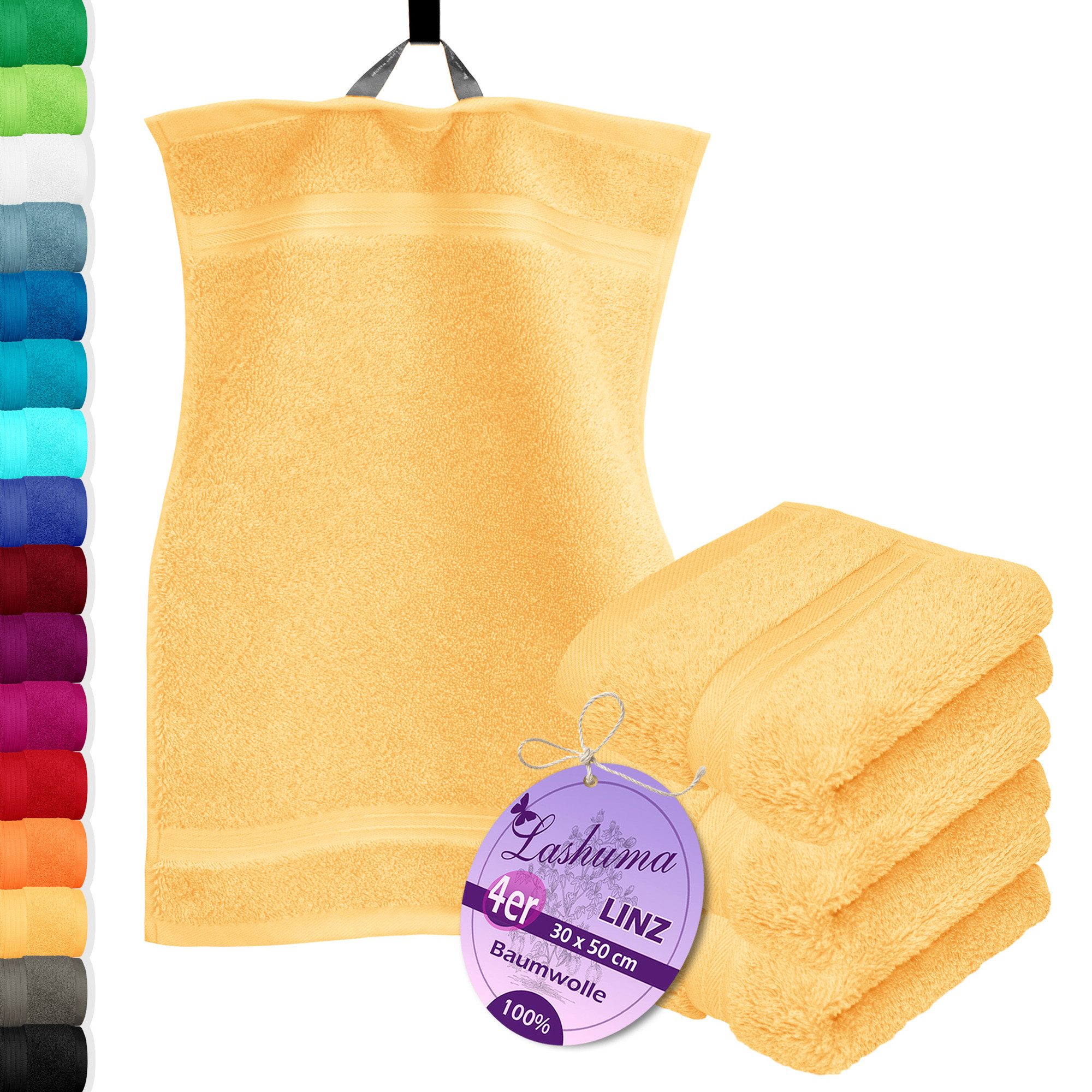 Lashuma Gästehandtücher - Kleine Handtücher Linz, Frottee (Spar-Set, 4-St), Flauschige Handtücher klein 30x50 cm gelb