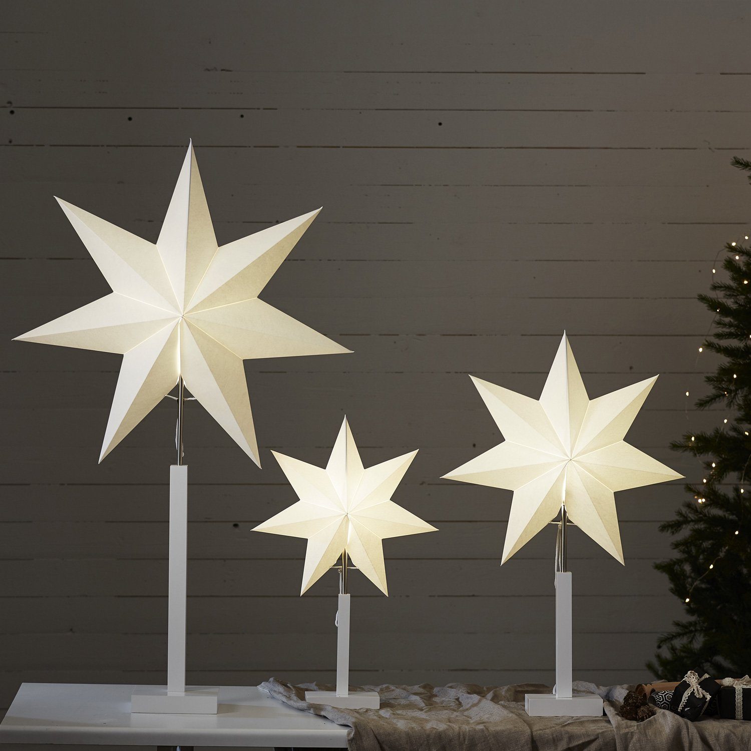 Weihnachtsstern LED Kabel weiß Stern 34cm stehend E14 Papierstern 7-zackig STAR TRADING inkl.