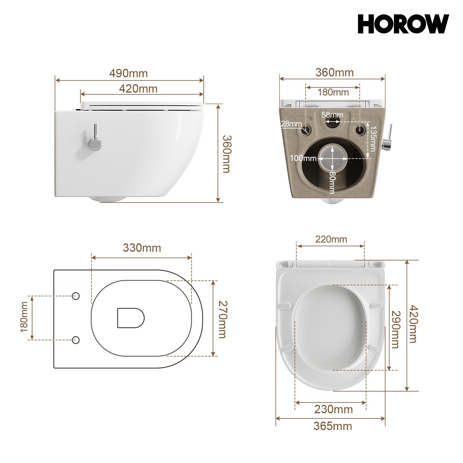 HOROW Dusch-WC Taharet WC - Spülrandloses WC mit Bidet Funktion und Einhebelarmatur, wandhängend, Abgang Waagerecht, Bidet WC, Einfache Montage – Bild 4 von 5