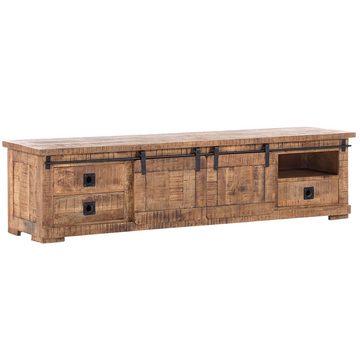 Lomadox Wohnwand KARLSTAD-123, (3-St., 3-tlg), Wohnzimmermöbel Set mit Schiebetüren in Mangoholz natur Massivholz
