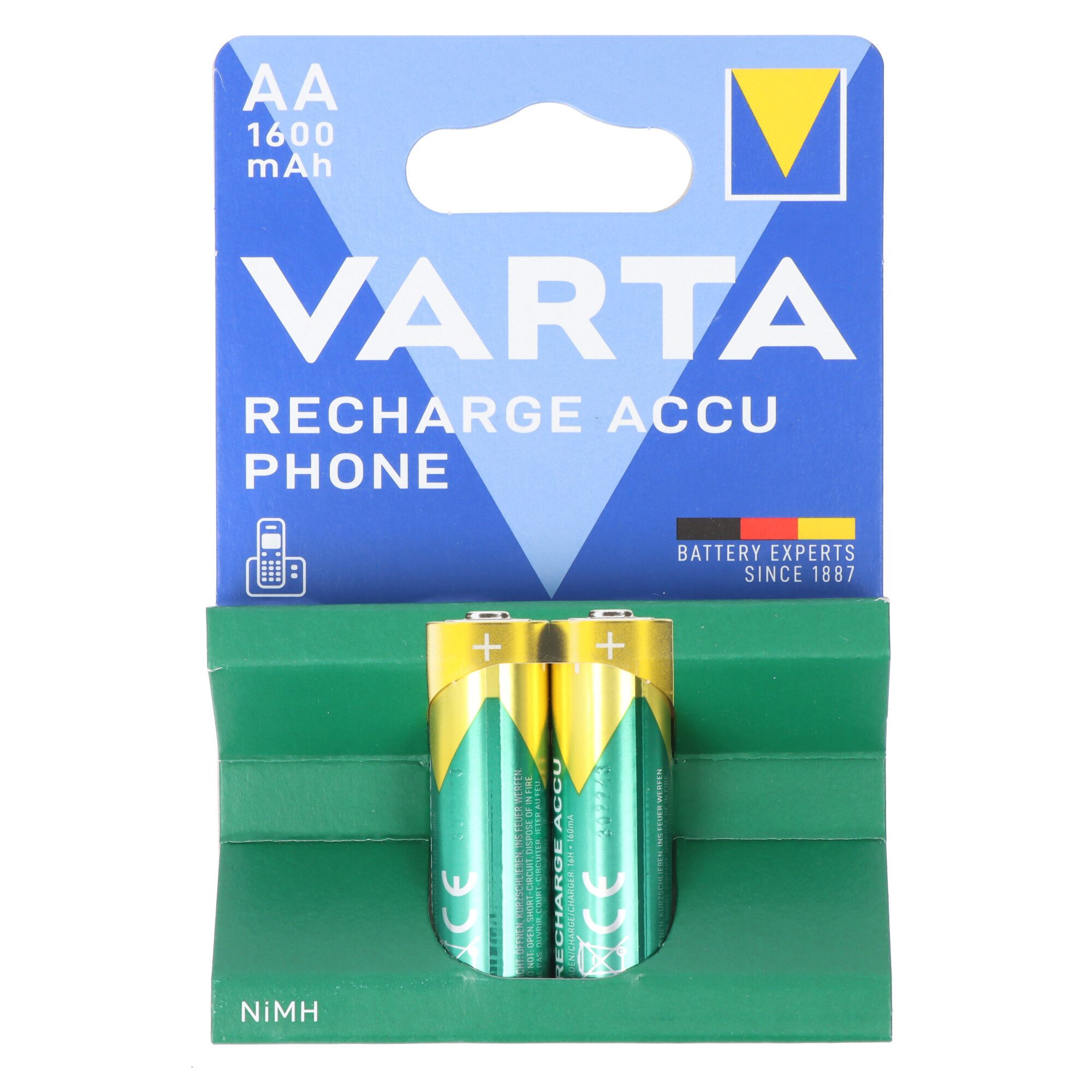 VARTA Varta T399 Phone Power Akku Mignon/AA 1600mAh, 50,5x14,5mm, 2er Pack Akku 1600 mAh (1,2 V)