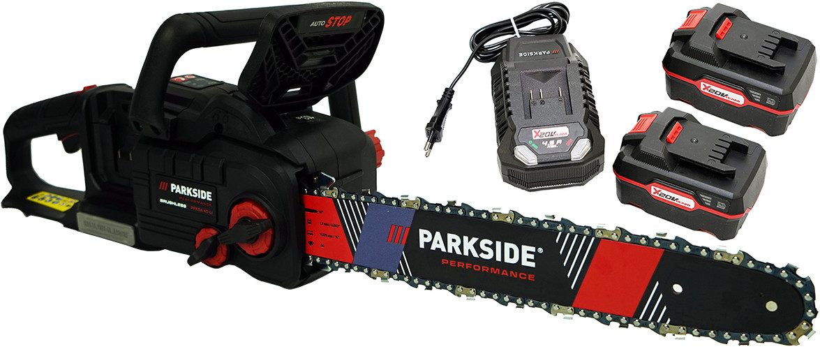 PARKSIDE PERFORMANCE® Akku-Kettensäge 40V Akku Kettensäge PPKSA 40-Li B2 (inkl. 2x4ah Akkus), 45,5 cm Schwertlänge, 45,5 cm langes Schwert mit einer Schnittlänge von 38 cm