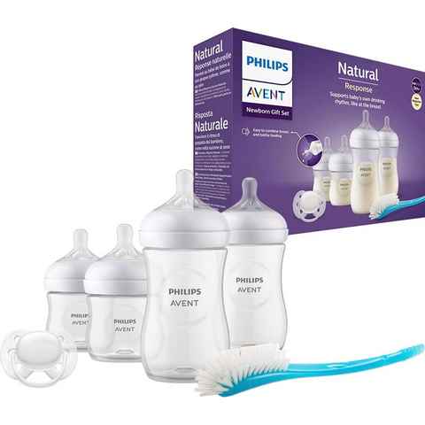 Philips AVENT Babyflasche Natural Response Starter-Set für Neugeborene SCD838/11, 4 Flaschen, ultra soft Schnuller und Flaschenbürste