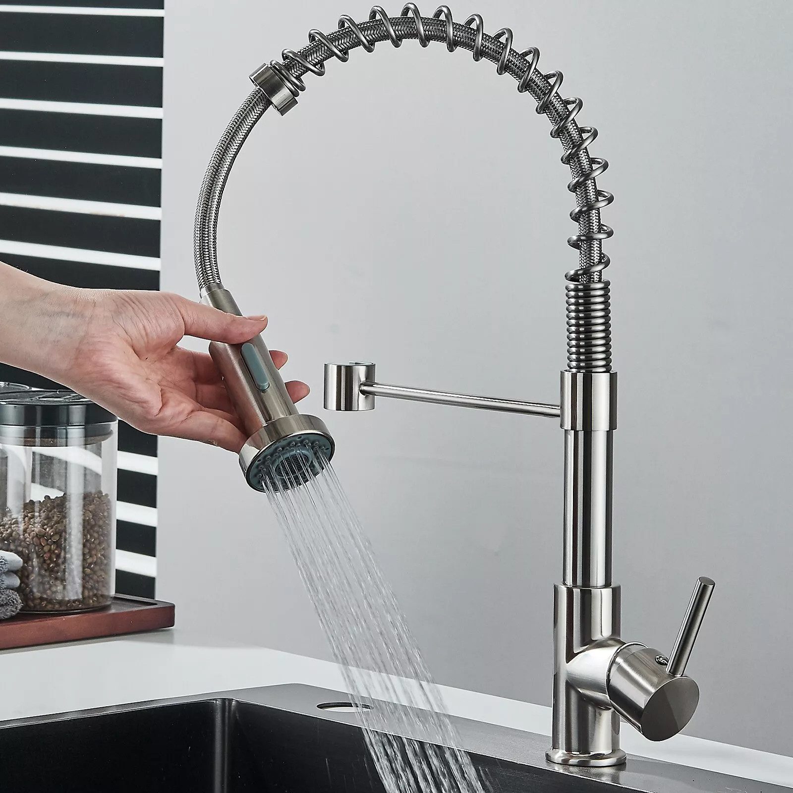 AKKEE Küchenarmatur Wasserhahn Küche Bad Spültischarmatur Waschtischarmatur 360° Küchenarmatur mit Ausziehbarer