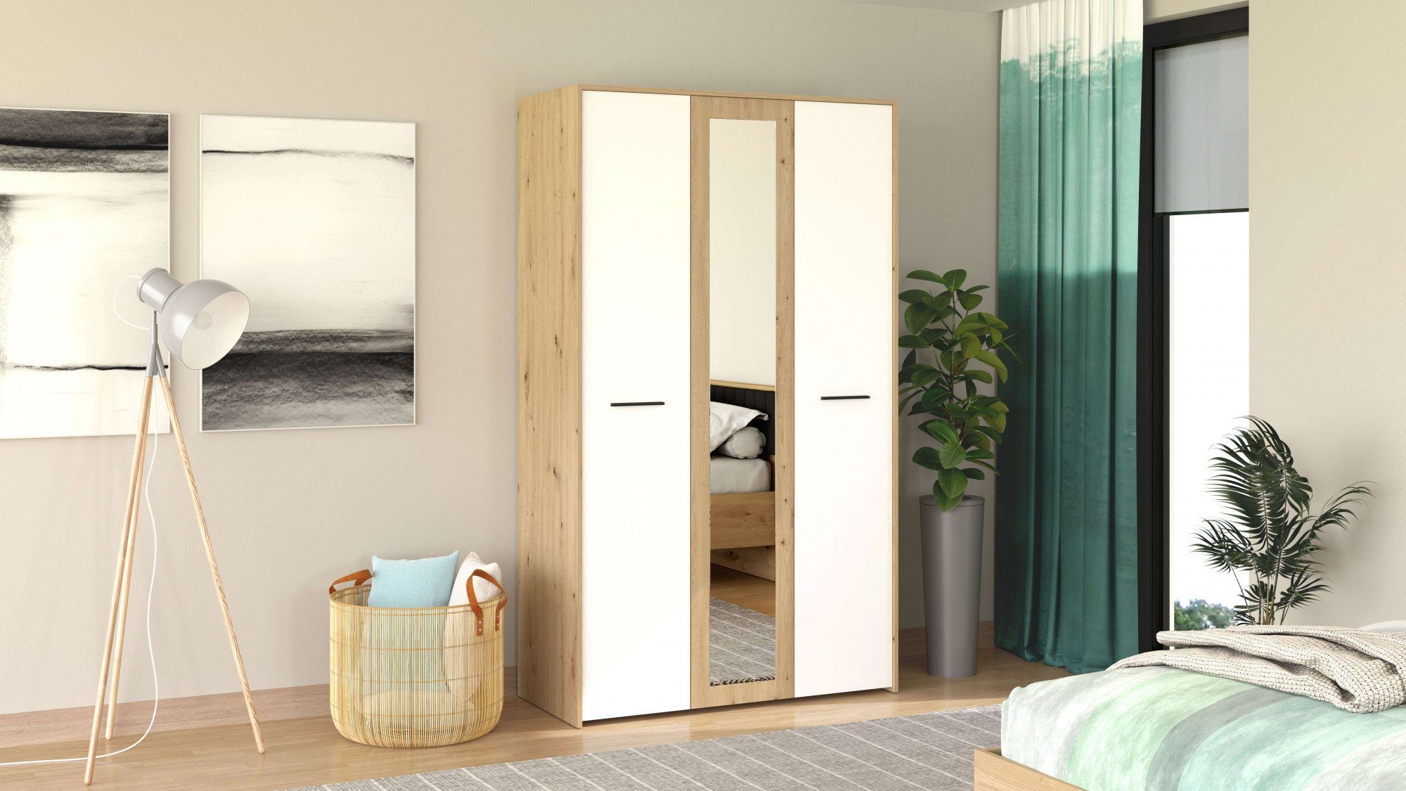 Varadero Breiten den | 1 und Kleiderschrank INOSIGN in Artisan Opaque mit 157cm Eiche 119 Spiegeltür, weiß