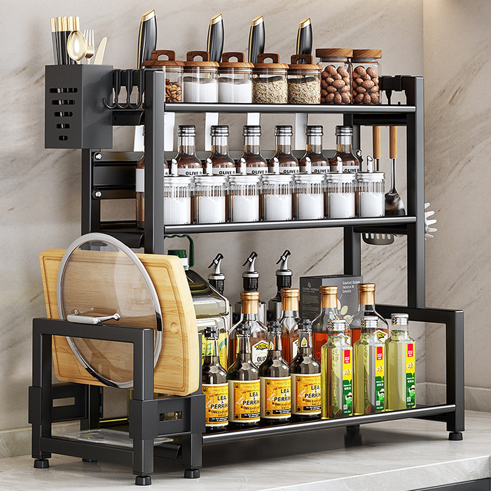 JEOBEST Gewürzregal Küche Gewürzhalter, 3 Etagen Gewürzdosen Küchenregal, G günstig online kaufen