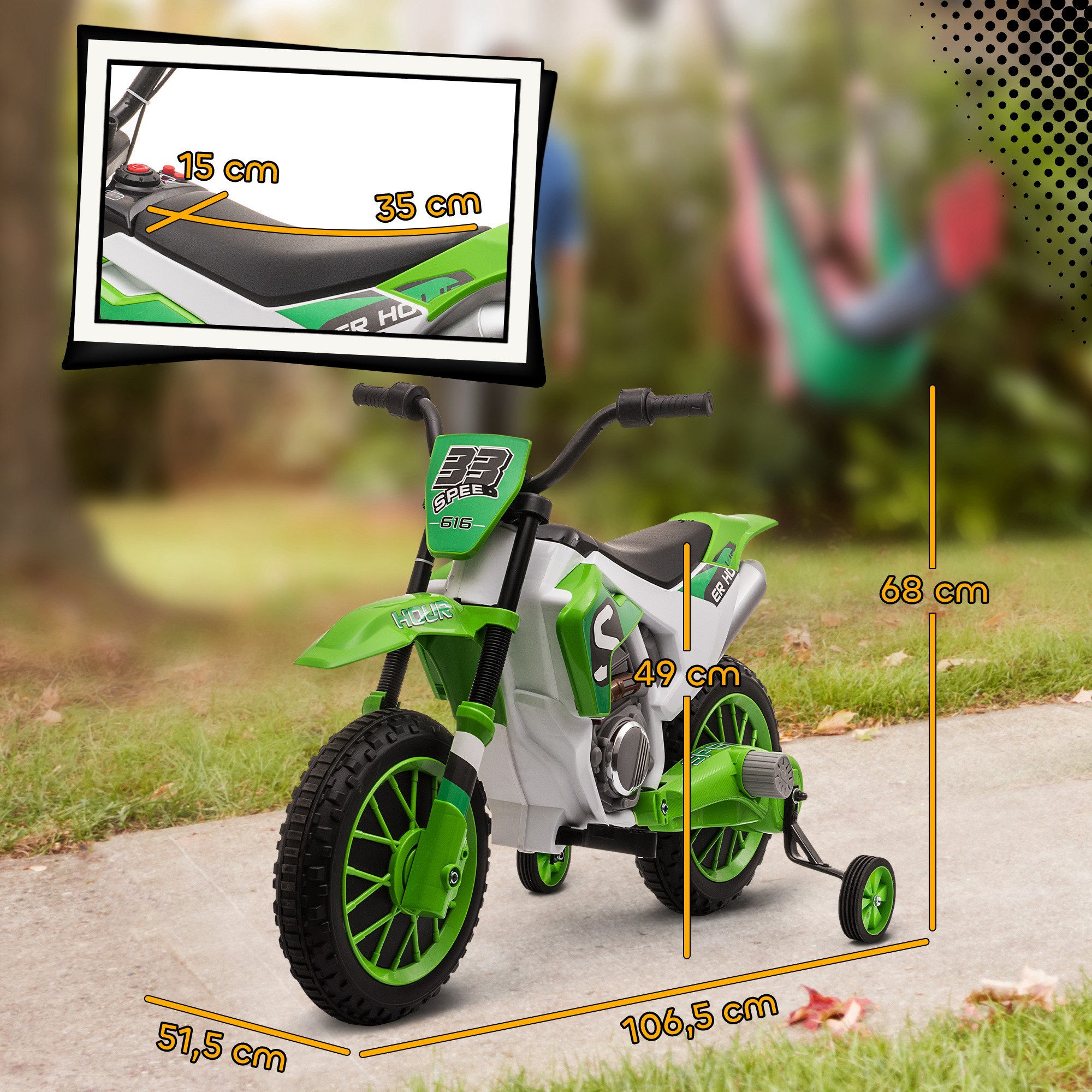 HOMCOM Elektro-Kindermotorrad Elektromotorrad Kinder 3-8 km/h mit 2 Stützrädern Rot+Weiß, Belastbarkeit 30 kg, (1-tlg), inkl. Akku und Ladegerät