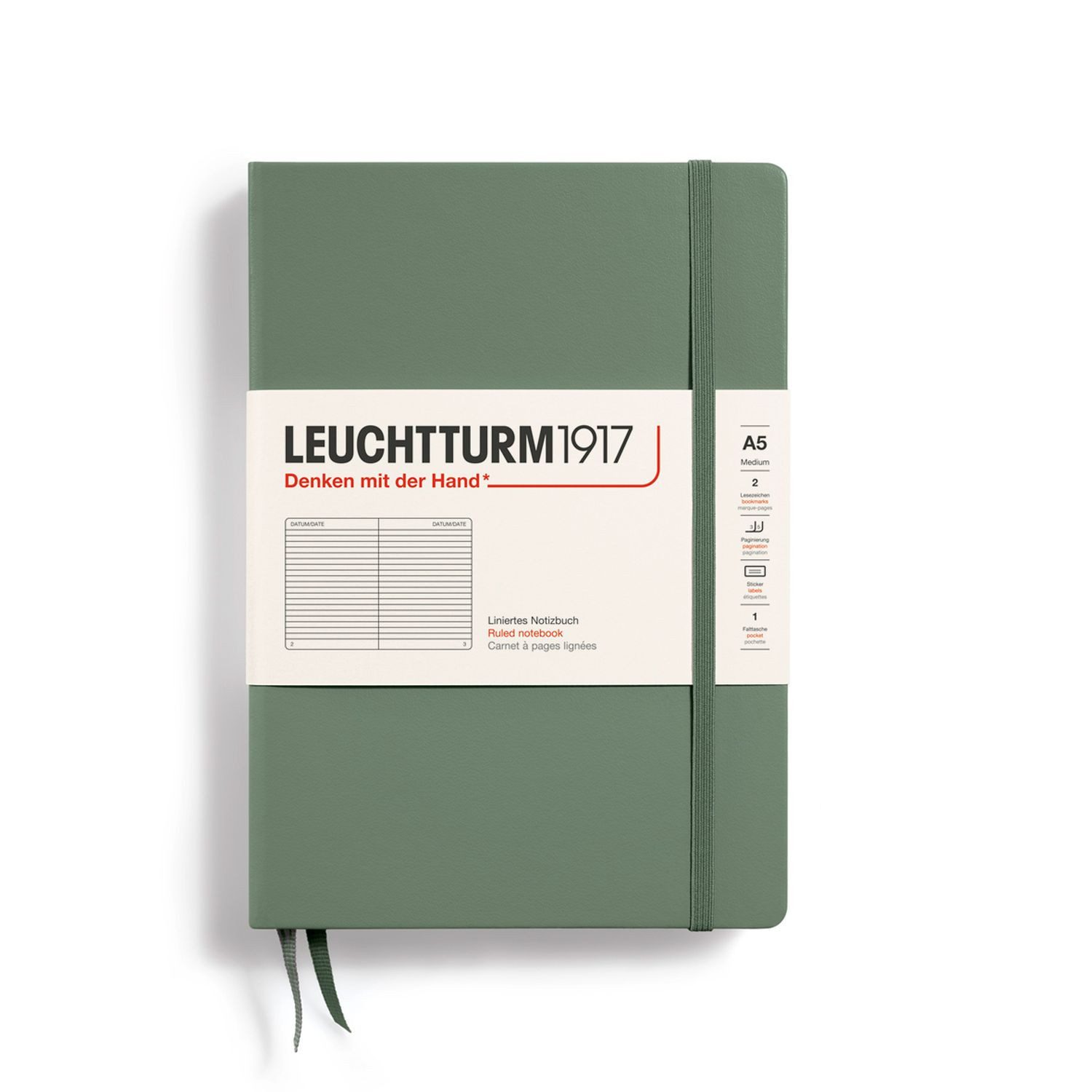 Leuchtturm1917 Notizbuch Medium A5 Hardcover Olive Liniert