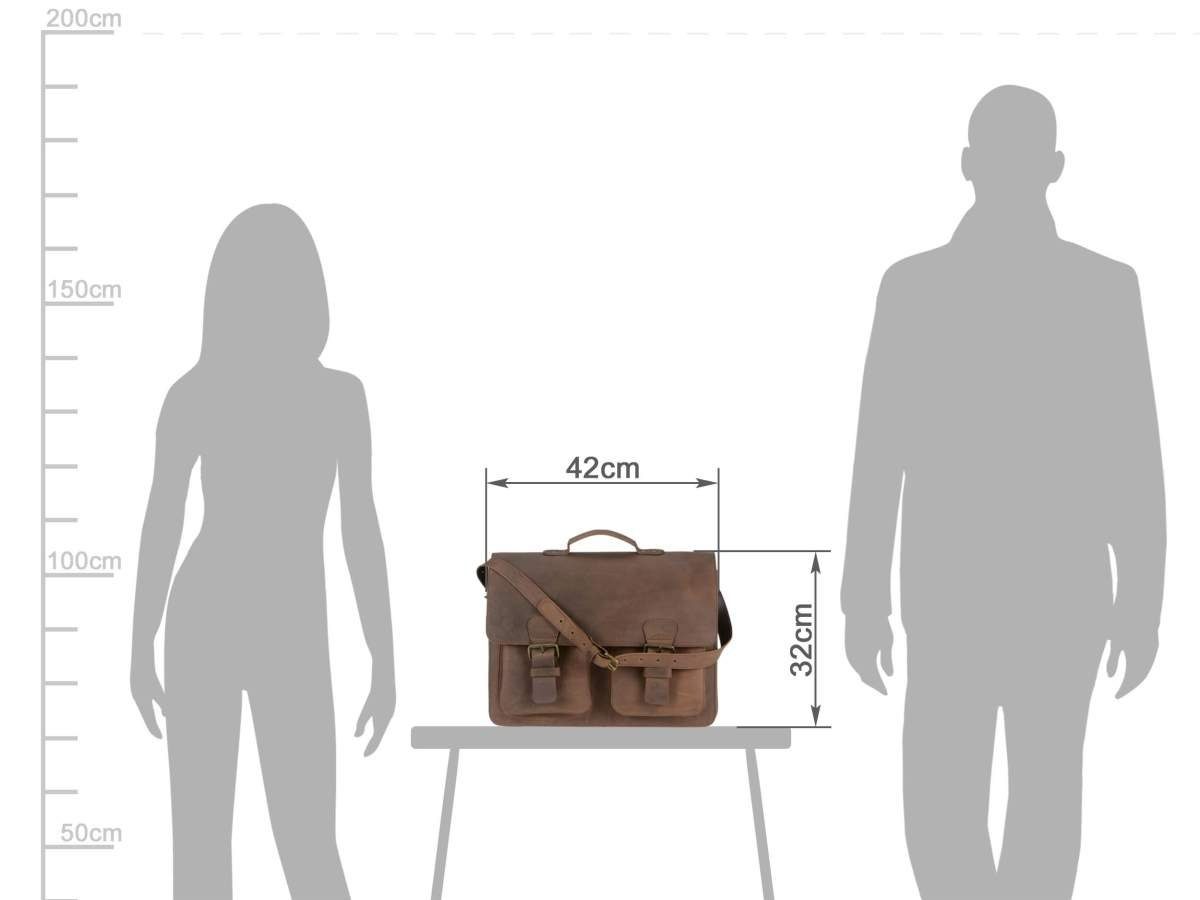 Ruitertassen Aktentasche Lehrertasche Damen Herren Leder 42x32cm 3 Fächer Business Schule, 42 cm Lehrertasche, 3 Fächer, Schultasche, dickes rustikales Leder