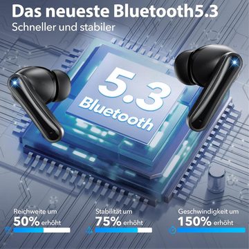 INSBES Kabellos Bluetooth 5.3 mit 4 ENC Mikrofon Bluetooth Kopfhörer, 40 Std In-Ear-Kopfhörer (Energieeffizientes Design für lange Musiksessions ohne Unterbrechung., Noise Cancelling, USB-C, IP7 Wasserdicht für Arbeit Reisen Sport)