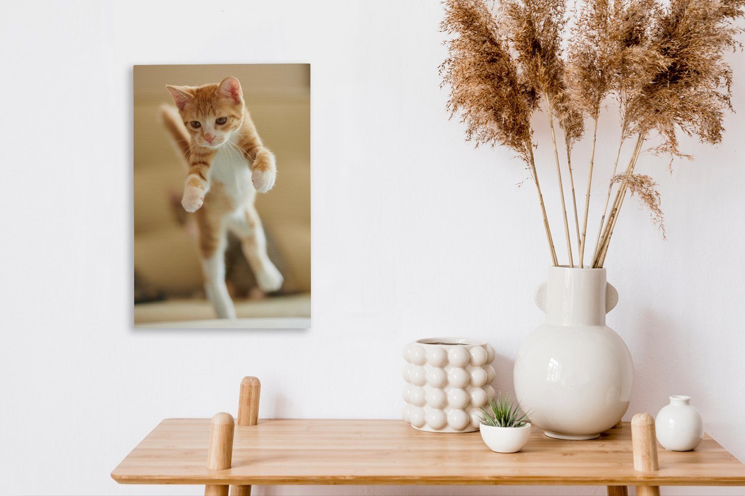 Nahaufnahme Leinwandbild springenden Gemälde, Kätzchens, Eine eines Leinwandbild OneMillionCanvasses® 20x30 (1 inkl. fertig Zackenaufhänger, cm bespannt St),