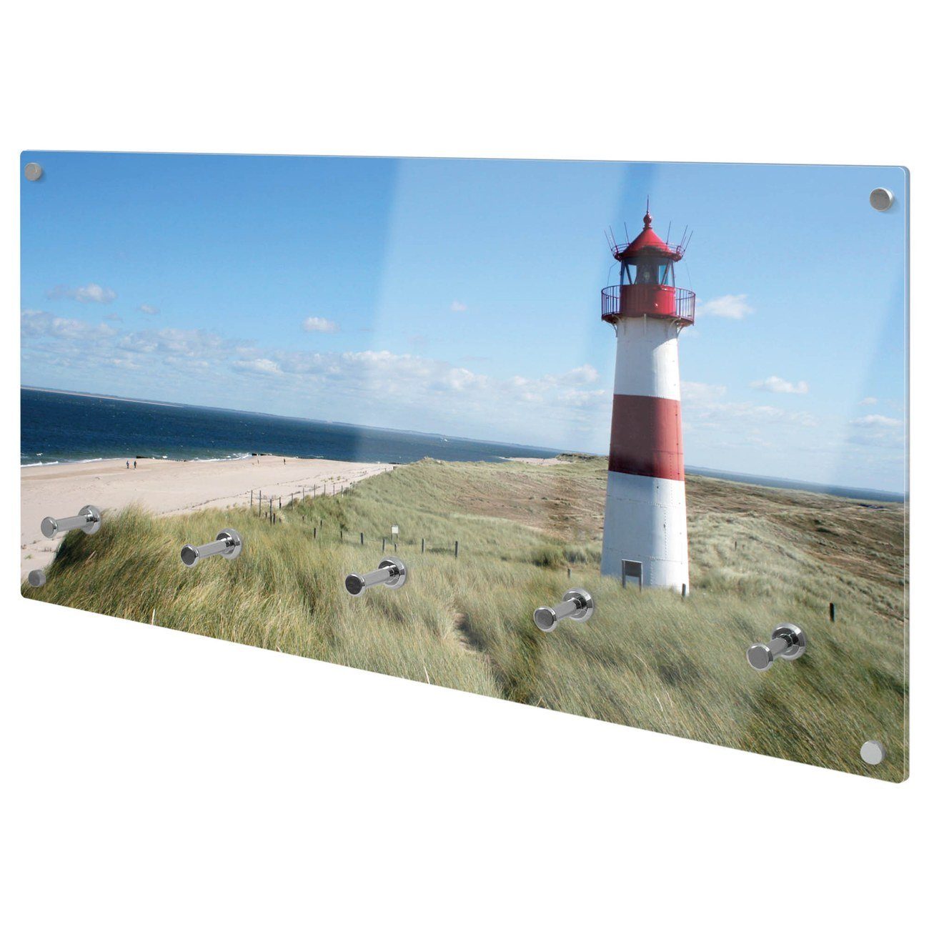 banjado Garderobenleiste Glas Leuchtturm (Wandgarderobe, mit verchromten Haken), inkl. Montagematerial