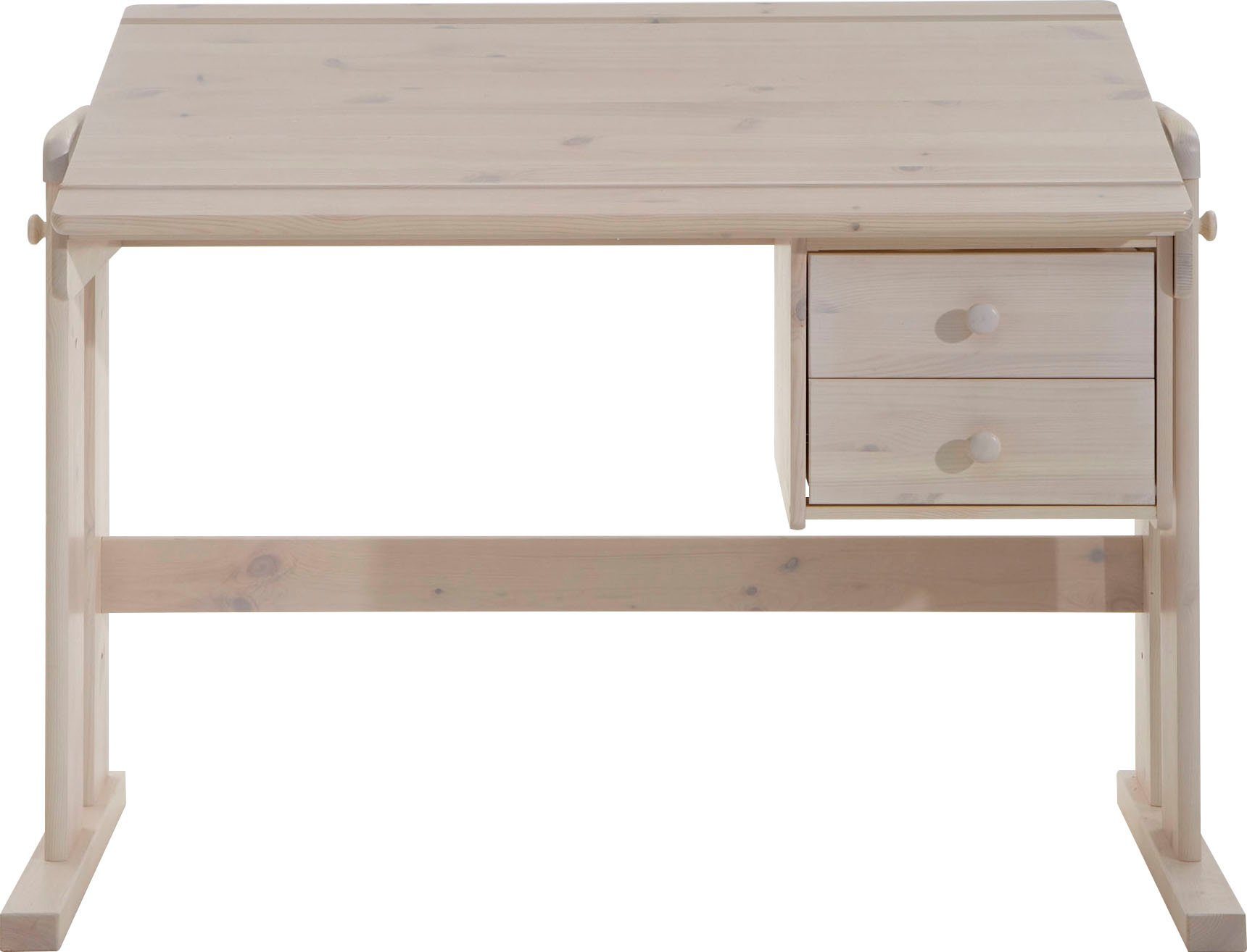 Lüttenhütt Kinderschreibtisch Hein, Schreibtisch in lasiert weiß massiv mit Schubladen höhenverstellbar Kiefer Kiefer massiv