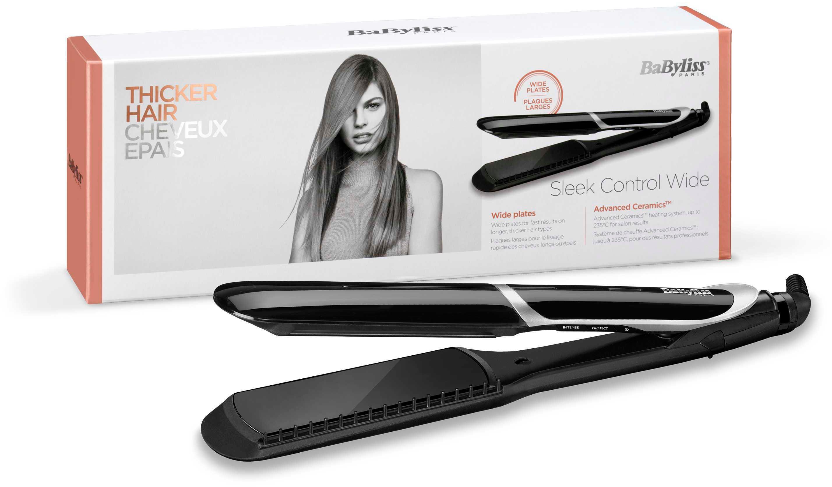 BaByliss Glätteisen ST397E Sleek Control Wide Titanium-Keramik-Beschichtung, Glätteisen mit breiten Platten