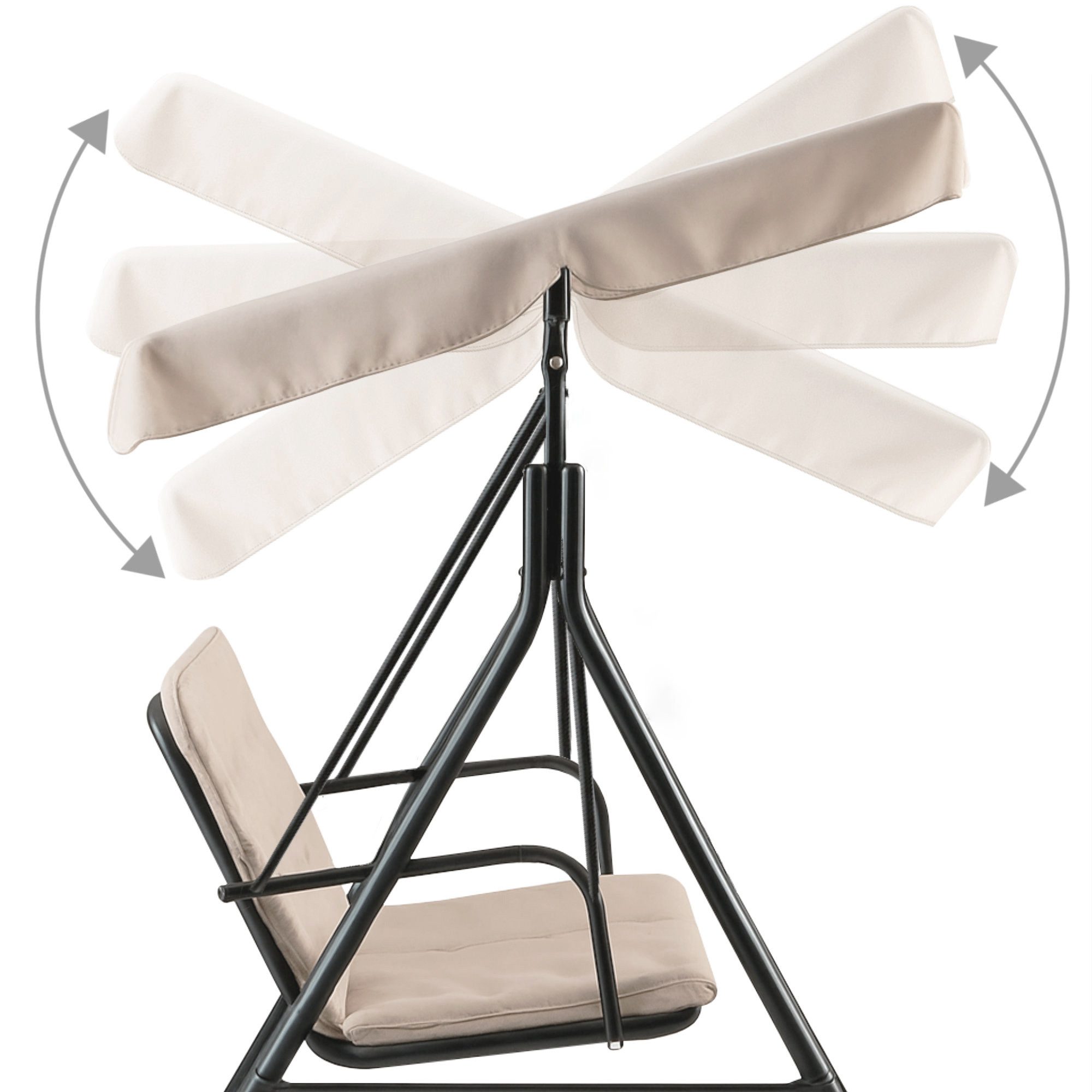 HinHocker Hollywoodschaukel 3-Sitzer mit Sonnendach, Beige, bis 250 kg belastbar, Gartenschaukel, 3.00-Sitzer, Schwingen, Sonnendach – Bild 5 von 5