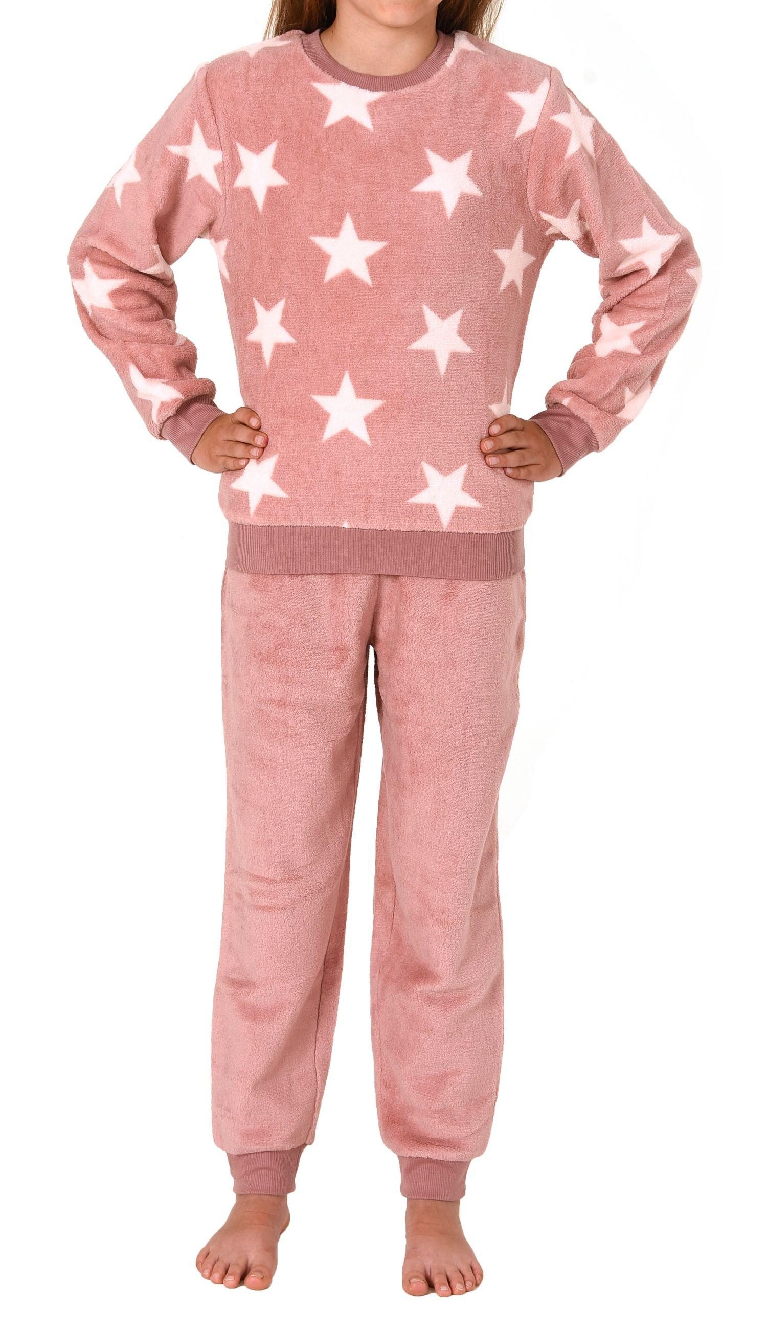 Pyjama Mädchen langarm Schlafanzug mit Bündchen in Sterneoptik