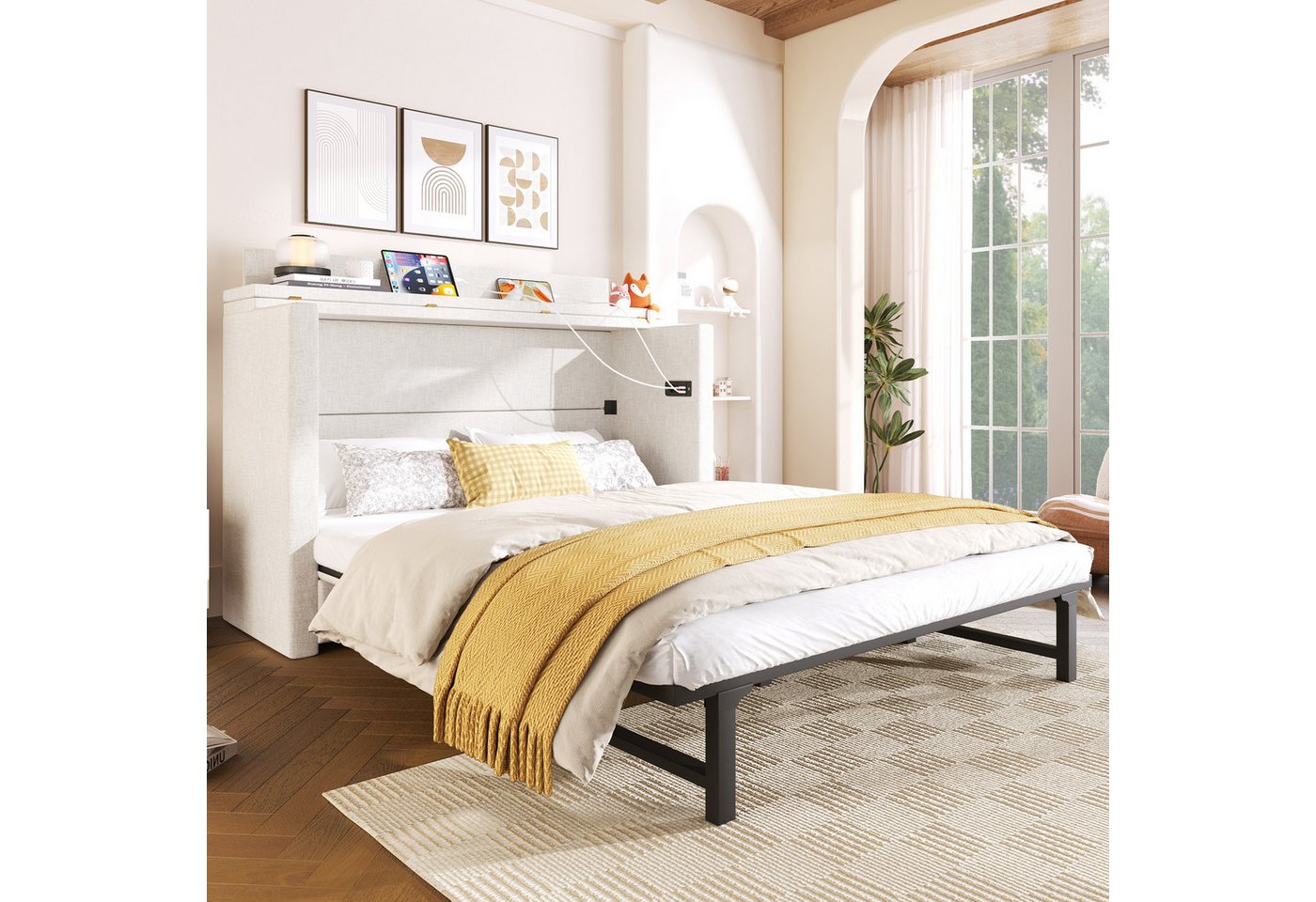 Flieks Schrankbett Umwandelbares Polsterbett 140x200cm mit Schublade und Aufladen
