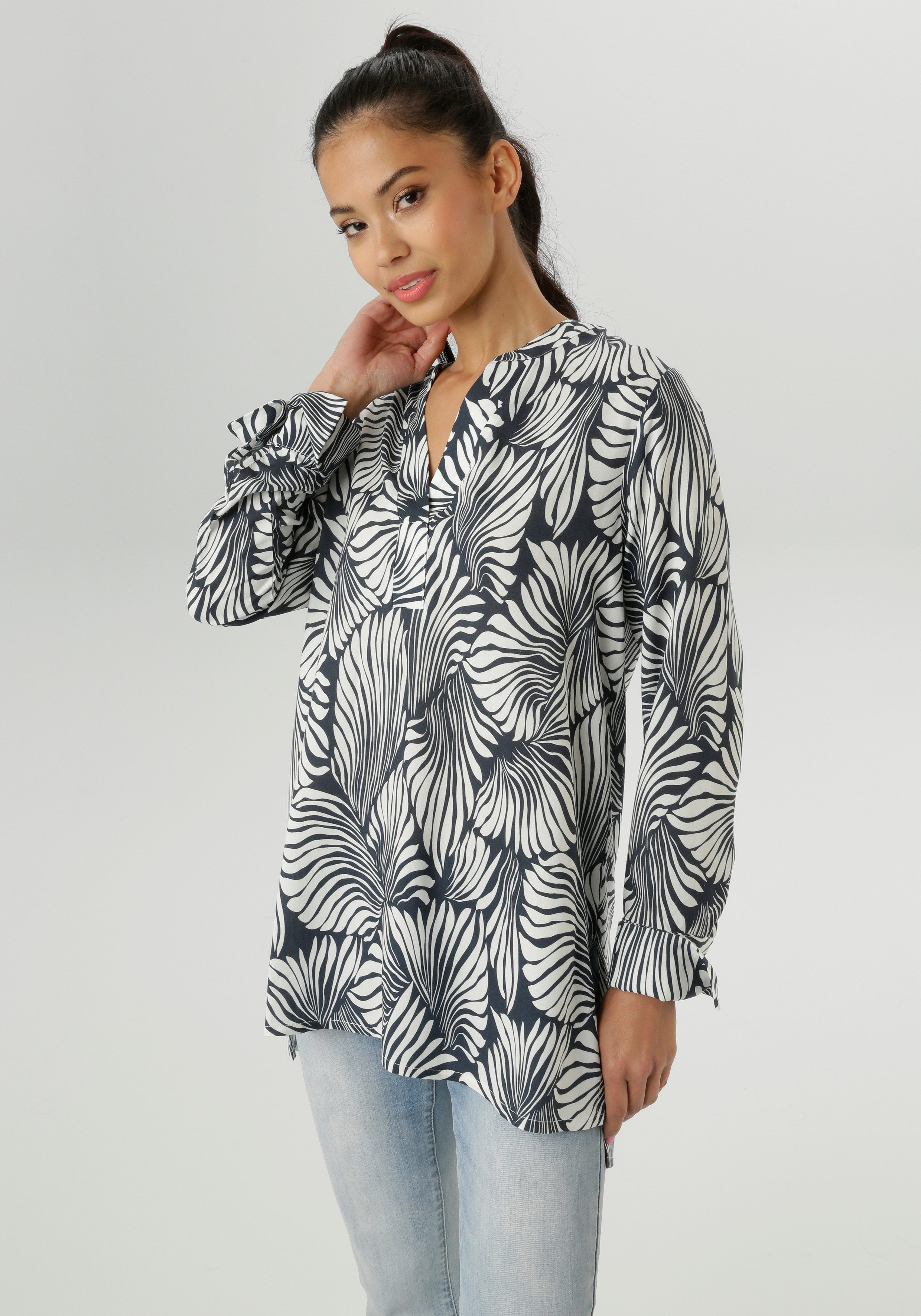 Aniston SELECTED Schlupfbluse mit plakativen Blätterdruck allover günstig online kaufen