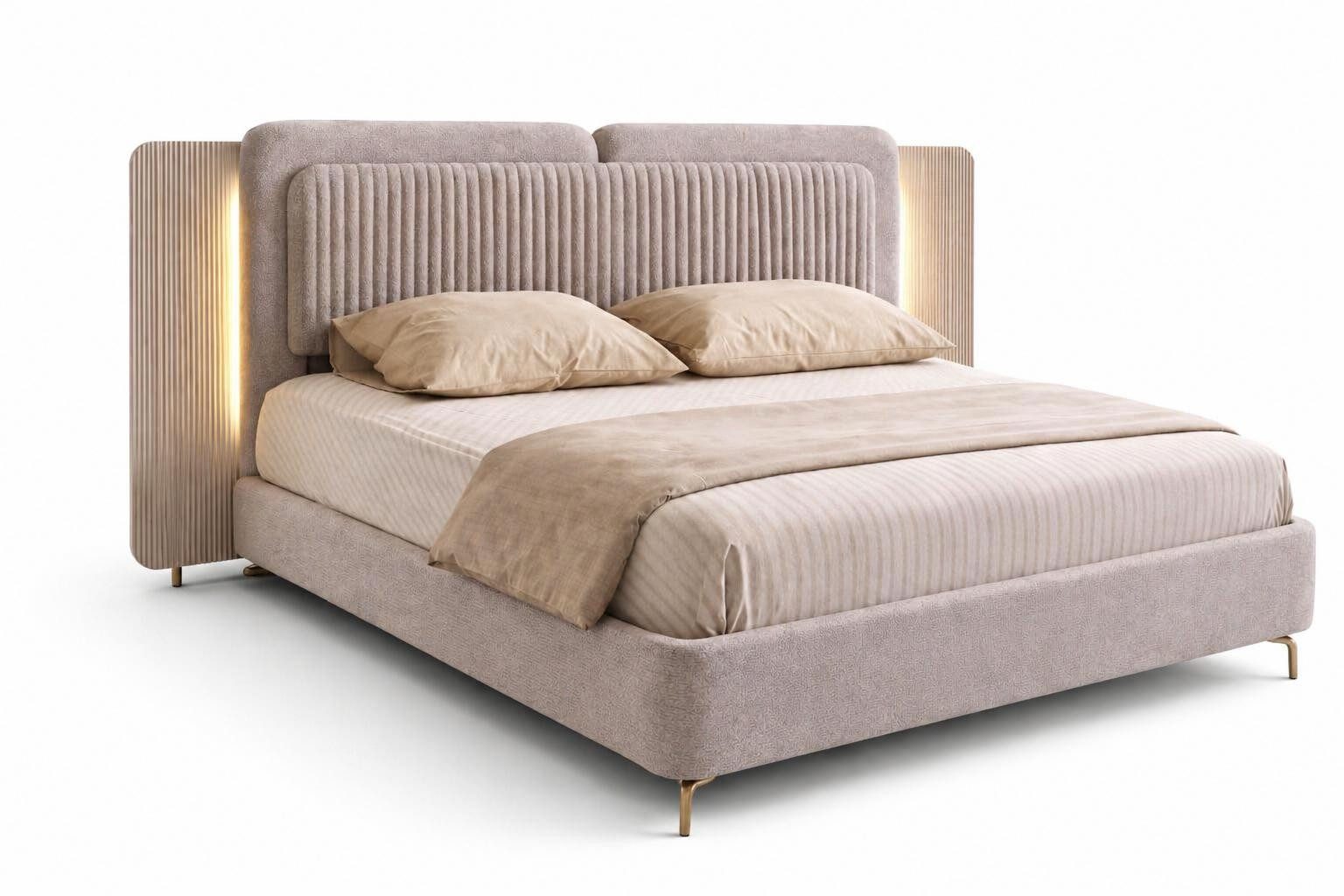 JVmoebel Polsterbett Elegantes Polsterbett mit sanften Linien und integrierter Beleuchtung, Made in Europa