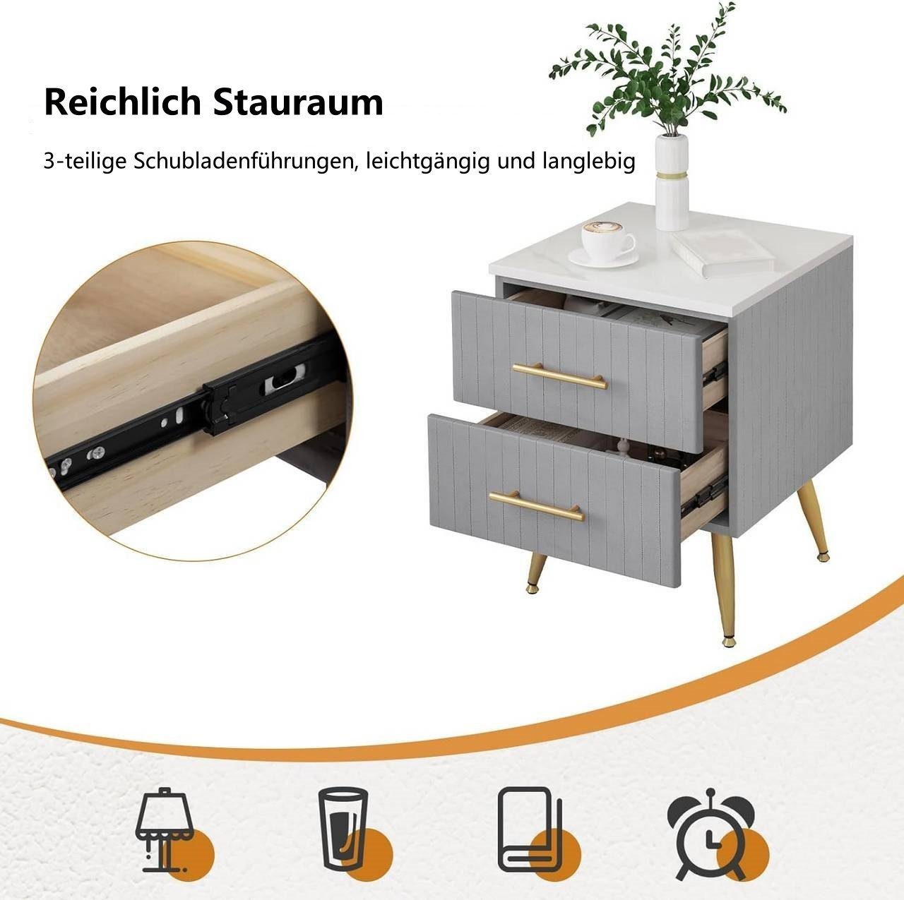 Woltu Nachttisch (1-St), Nachttisch mit 2 Schubladen aus MDF Samt rosa