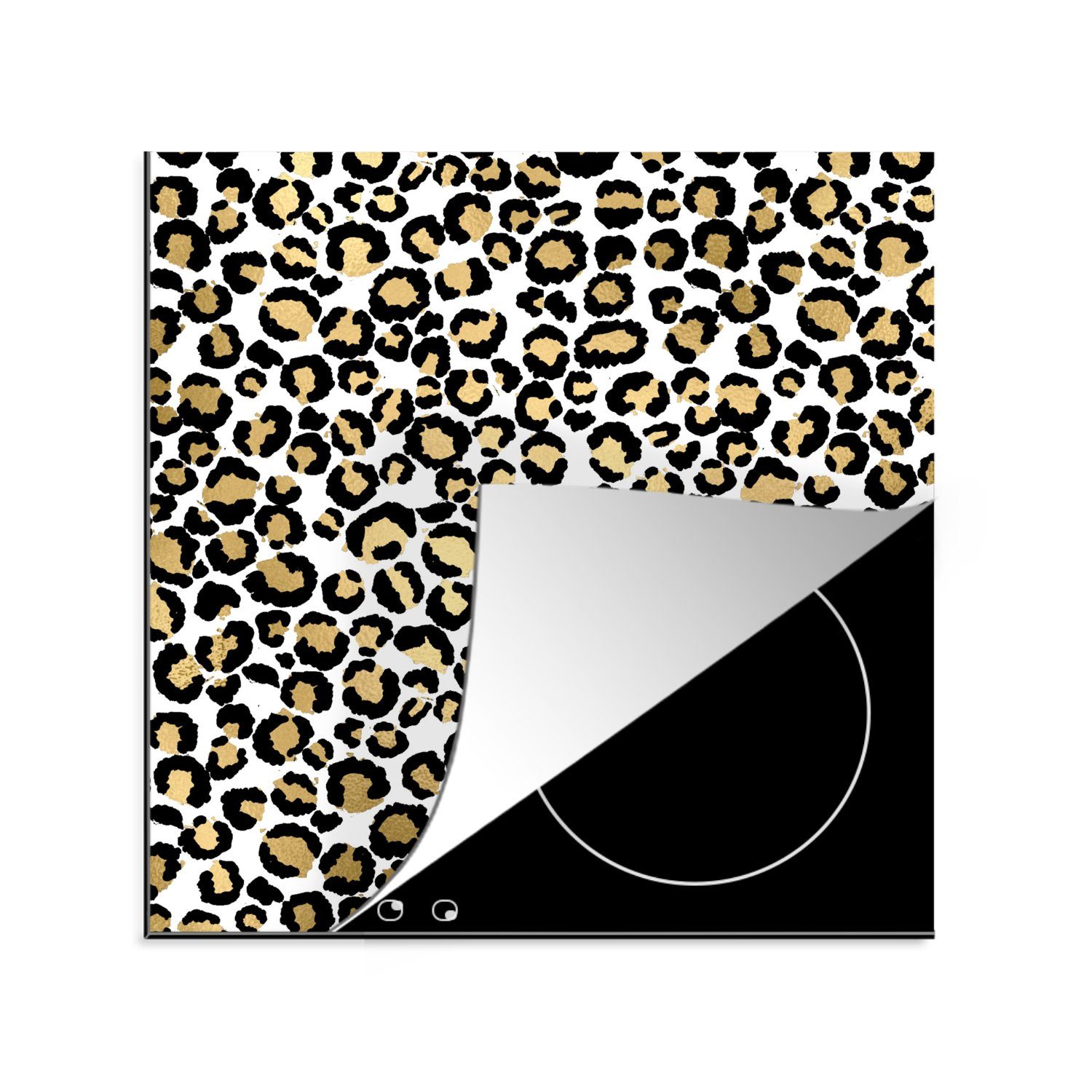 MuchoWow Herdblende-/Abdeckplatte Muster - Pantherdruck - Gold, Vinyl, (1 tlg), 78x78 cm, Ceranfeldabdeckung, Arbeitsplatte für küche