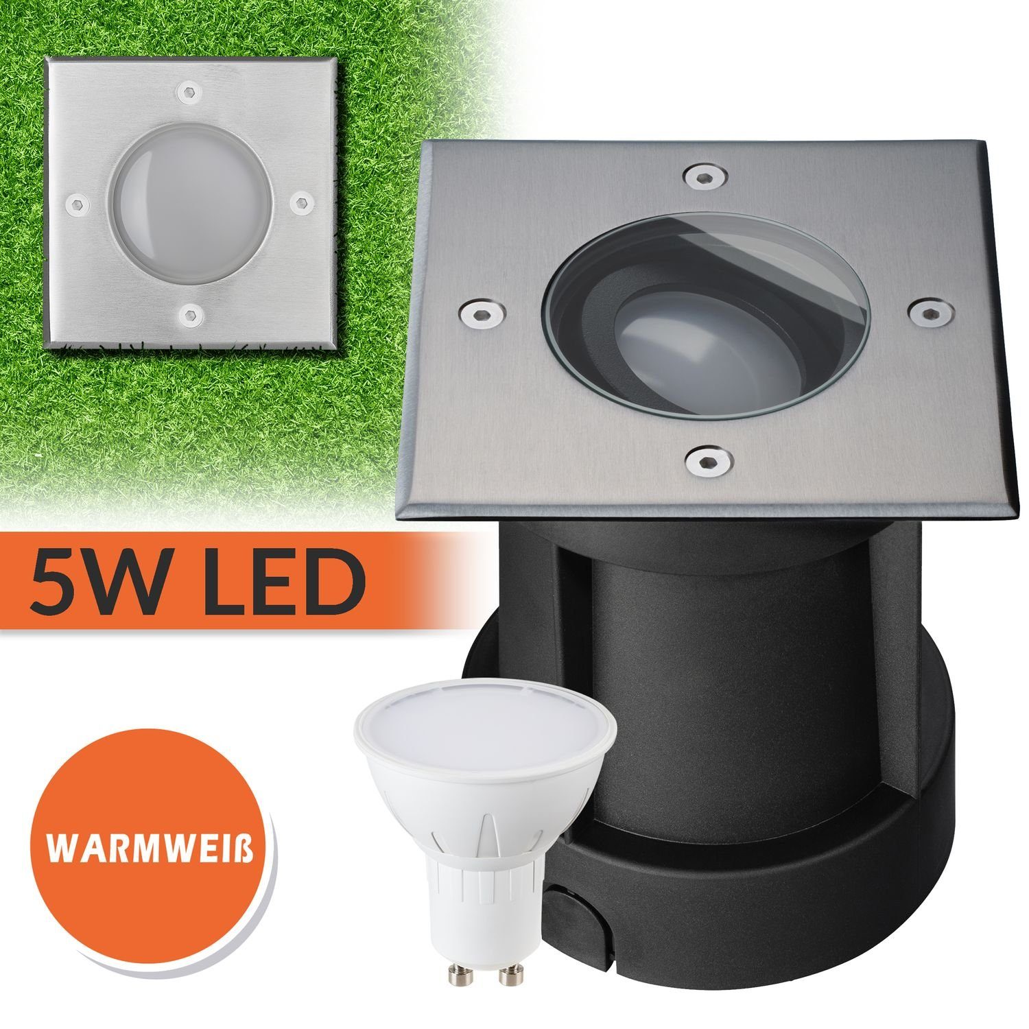 LEDANDO LED Einbaustrahler LED Bodeneinbaustrahler Set IP67 - Schwenkbar mit 5W LED GU10 warmweiß