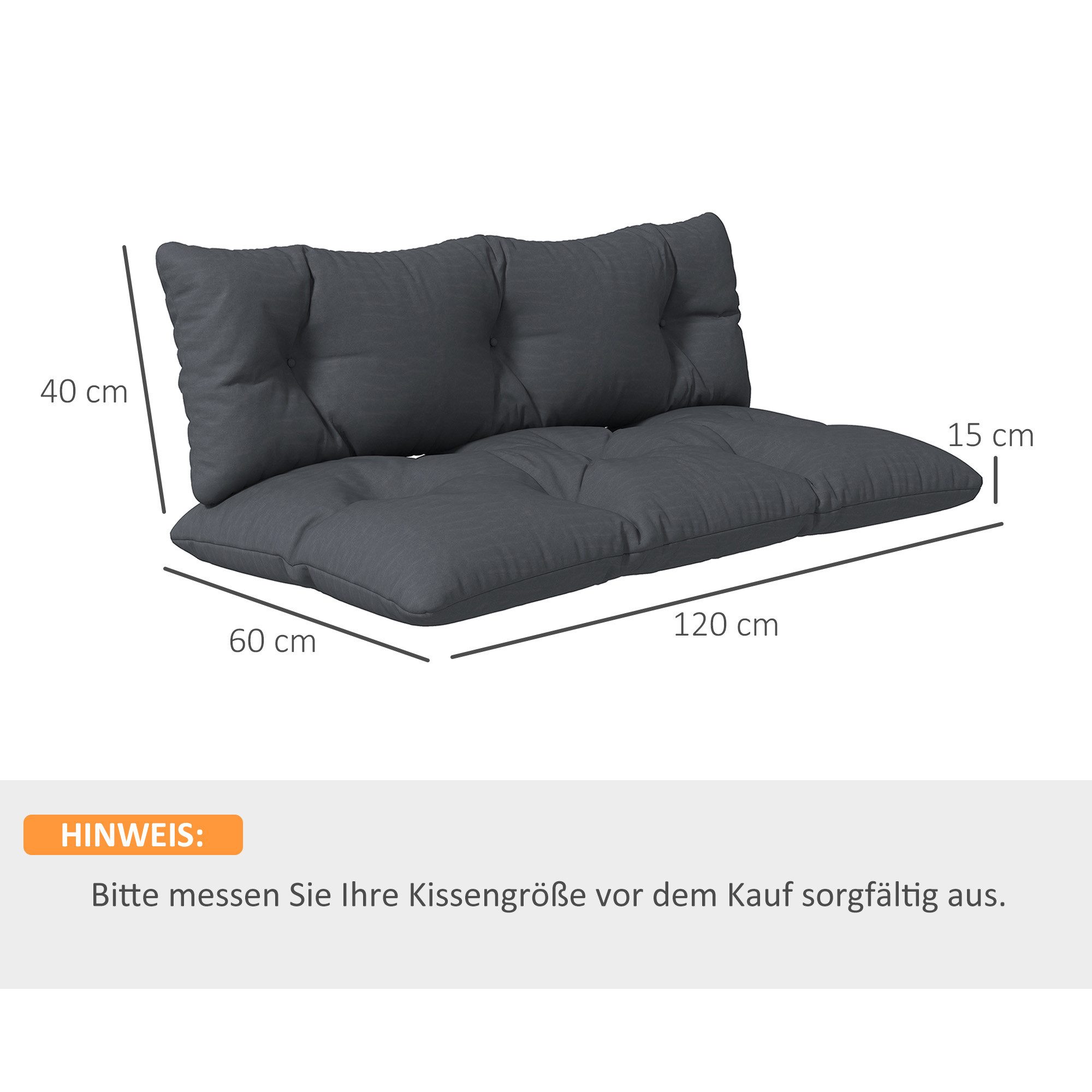 Outsunny Sitzkissen Palettenkissen Bankauflage Sitzkissen mit UV-Schutz, für Sitzbank Gartenbank 150 x 98 x 8 cm Dunkelgrau