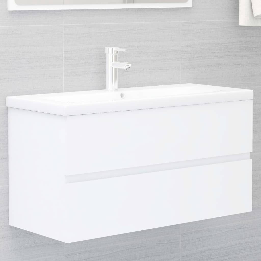 vidaXL Waschtisch 90 x 385 x 45 cm Waschbeckenunterschrank mit Einbaubecken Weiß Spanpla