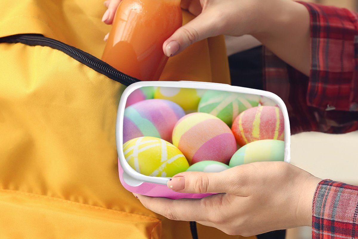 Kunststoff Nahaufnahme Snackbox, rosa Lunchbox für der Erwachsene, Eier, Ostern Kunststoff, Kinder, Brotdose MuchoWow zu bemalten Mädchen, Eine Brotbox (2-tlg),