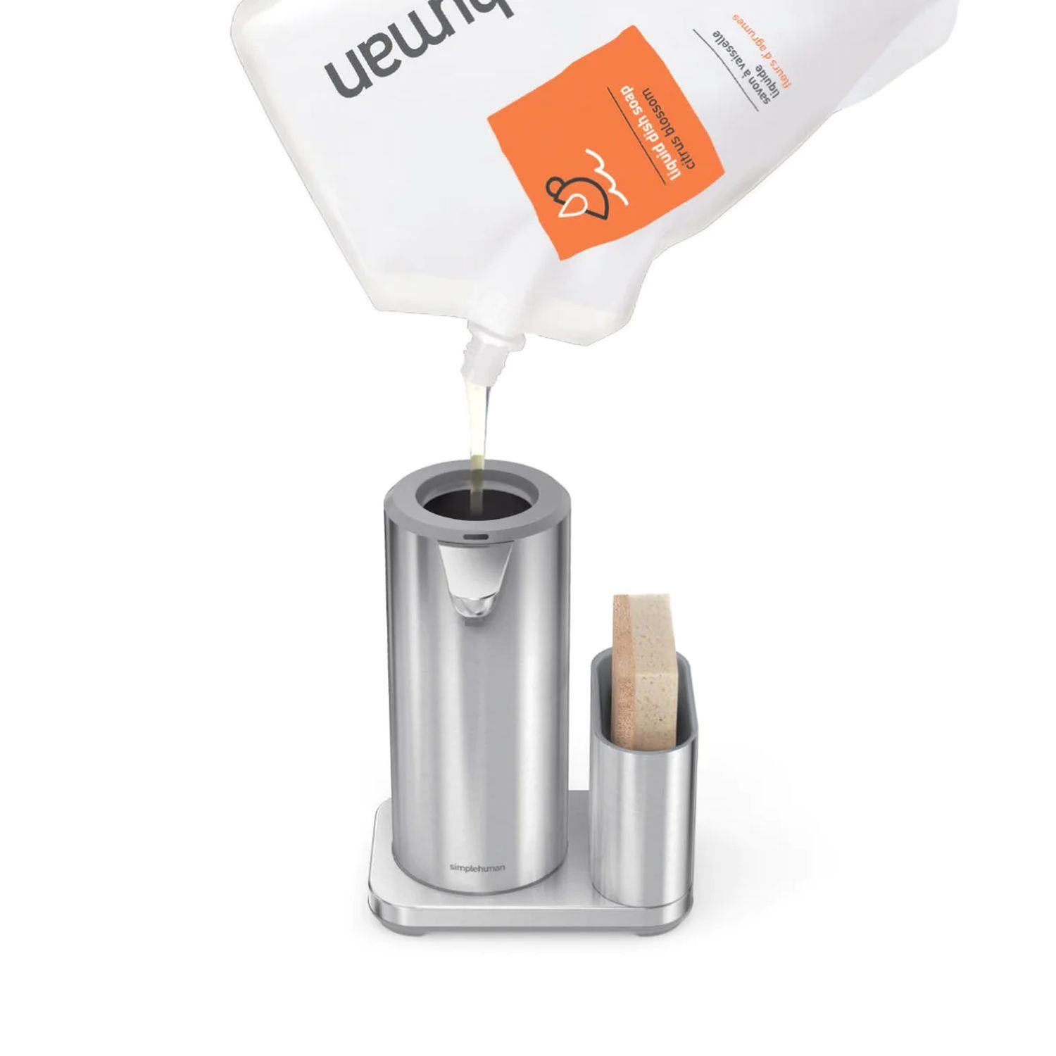 simplehuman Seifenspender Wiederaufladbarer Sensorspender mit Caddy Edelstahl Gebürstet 414 ml