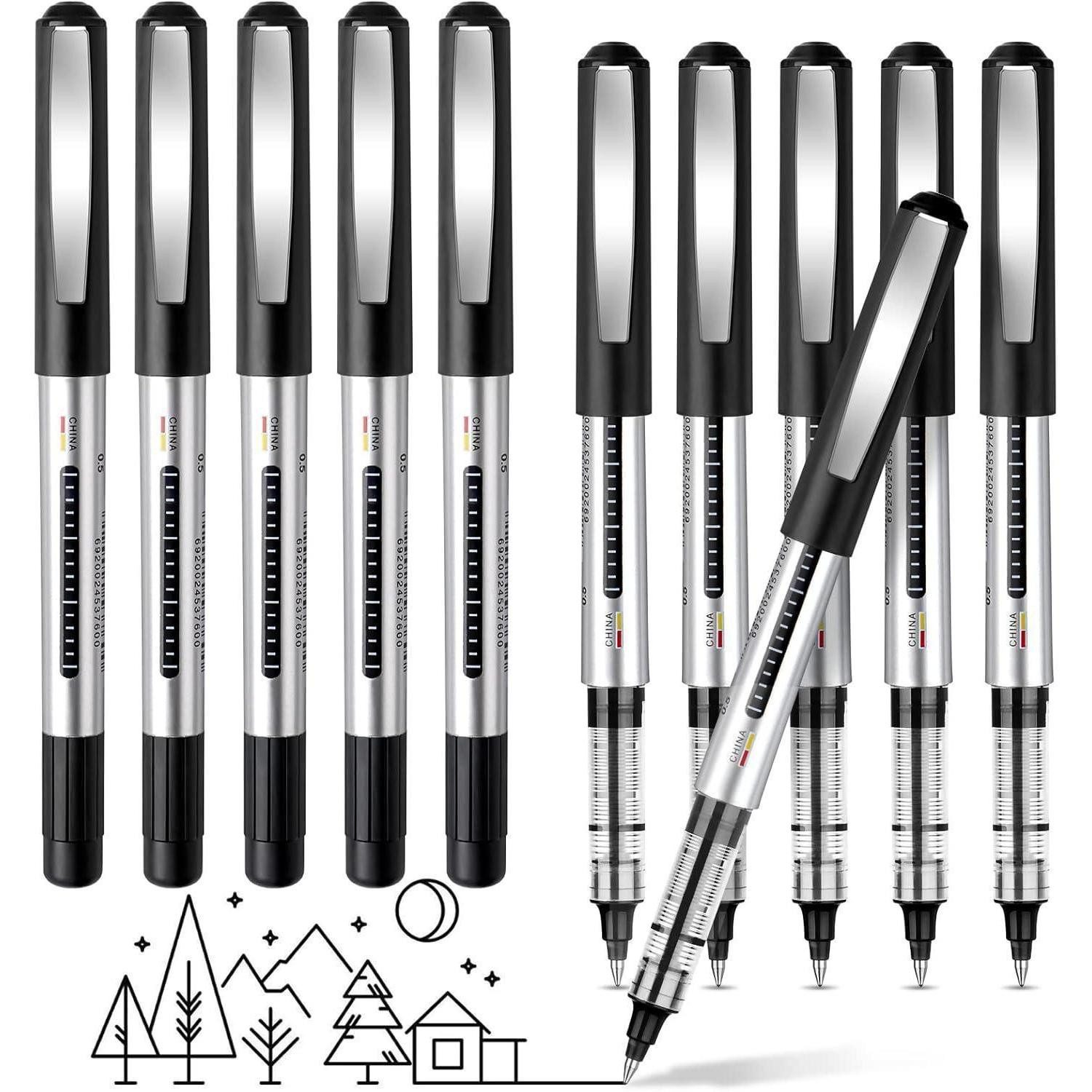 LuxusKollektion Gelschreiber Kugelschreiber Gelstifte 16 Stück Schwarz 0.5mm Schwarz 16 Stück