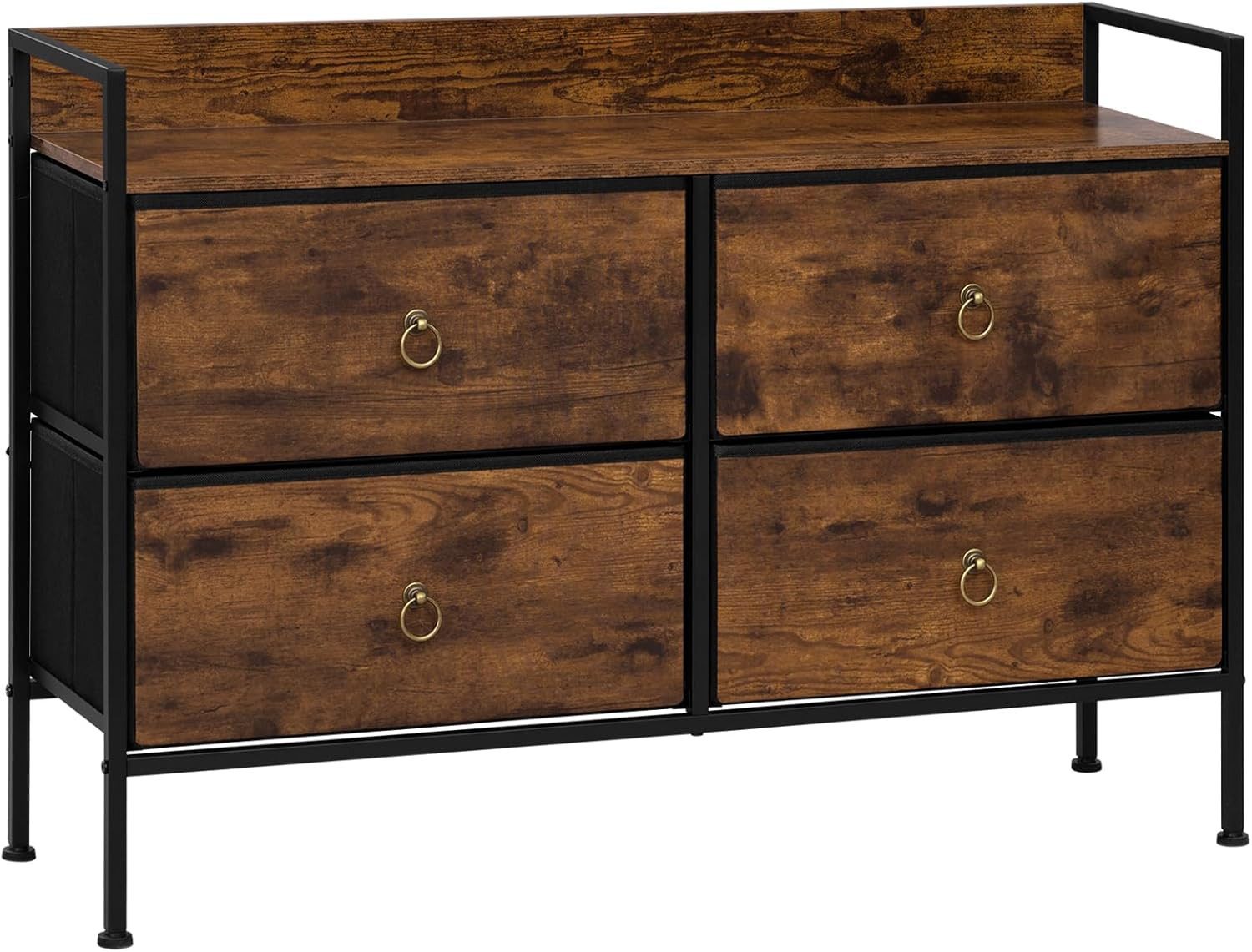 Woltu Kommode (1 St), mit 4 Stoffschubladen, Metallrahmen, Industrial Stil