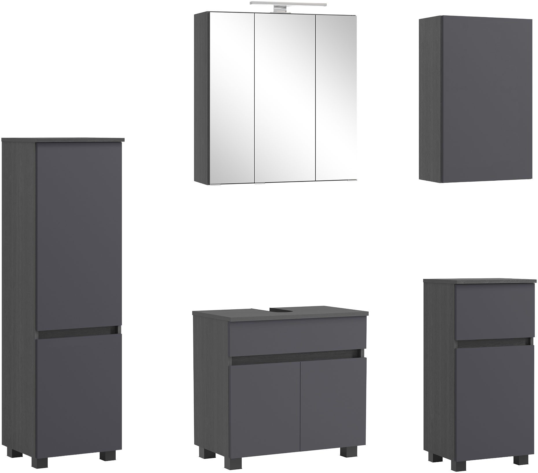 OTTO home Badmöbel-Set BOZEN, 5-tlg. Unterbecken-Set - Midischrank, (Badezimmerschrank, Badschrank, Stauraum, Badmöbel, Schrank), Umfangreicher Typenplan für viele Badlösungen, flexibel kombinierbar