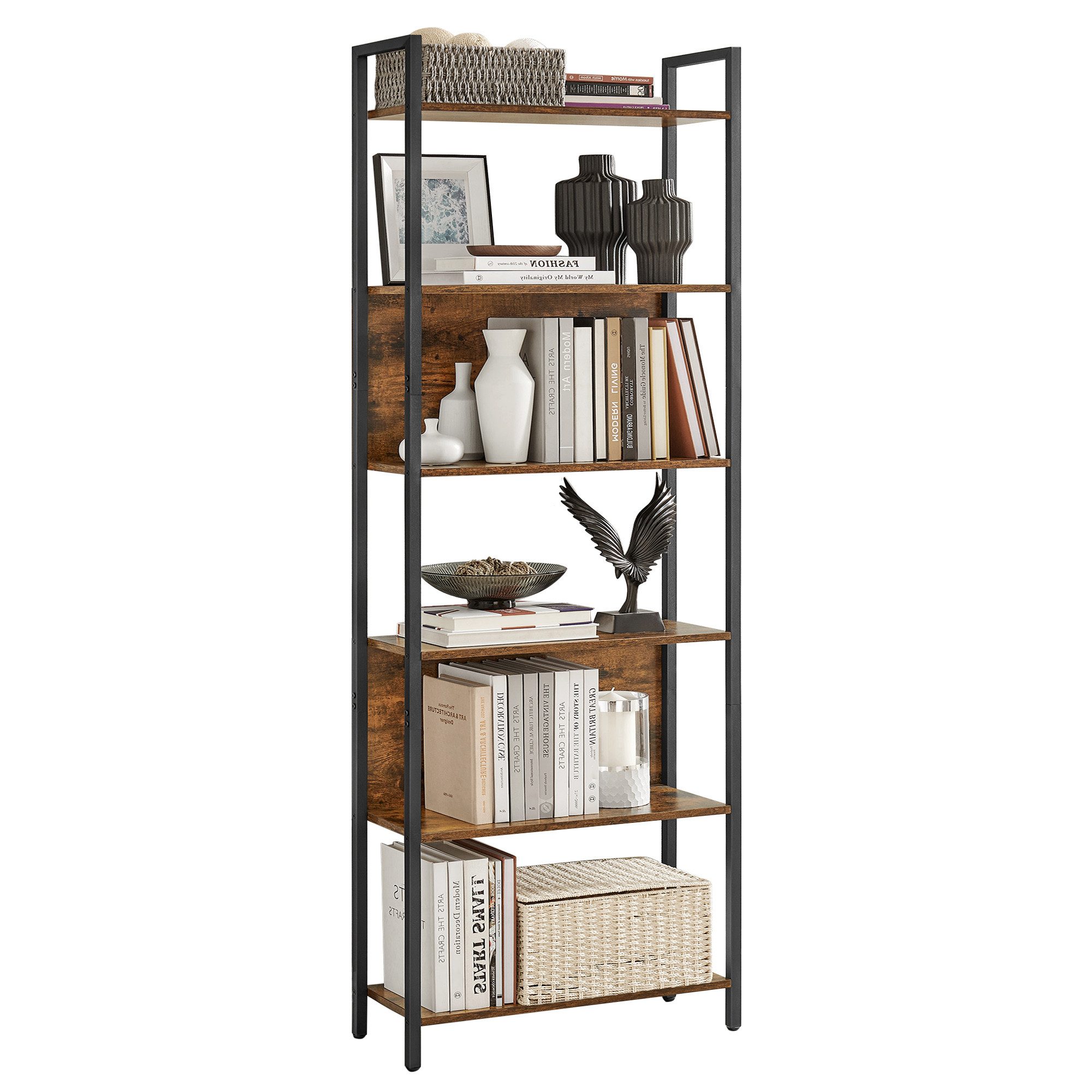 VASAGLE Bücherregal Küchenregal, Standregal, Flur, Küche, Büro, stabiles Stahlgestell, mit 6 offenen Regalebenen, Industrie-Design, 60 x 186 x 24 cm
