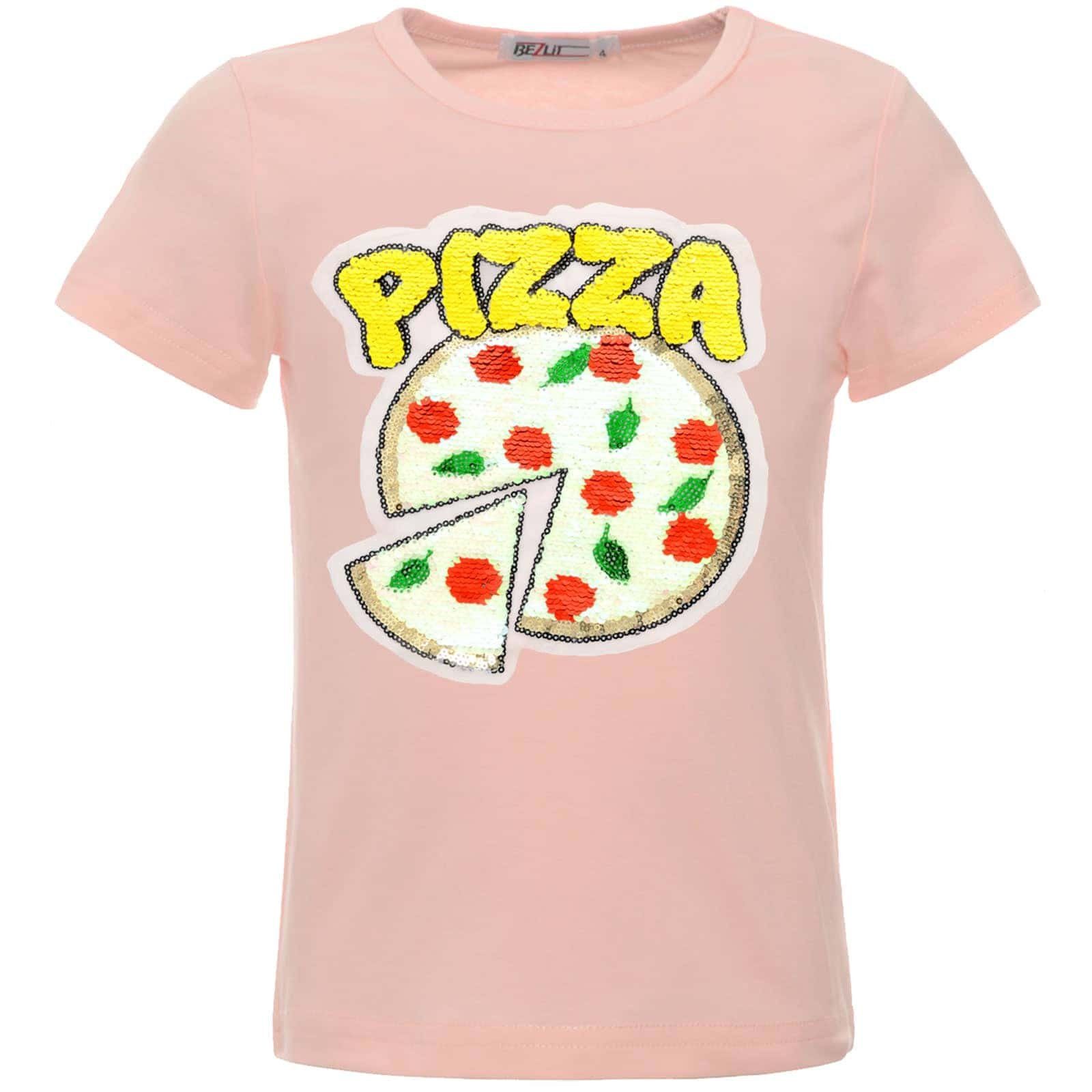 PIZZA Rosa T-Shirt Paillettenshirt Mädchen Wendepailletten mit mit BEZLIT Motiv (1-tlg) Wende Pailletten