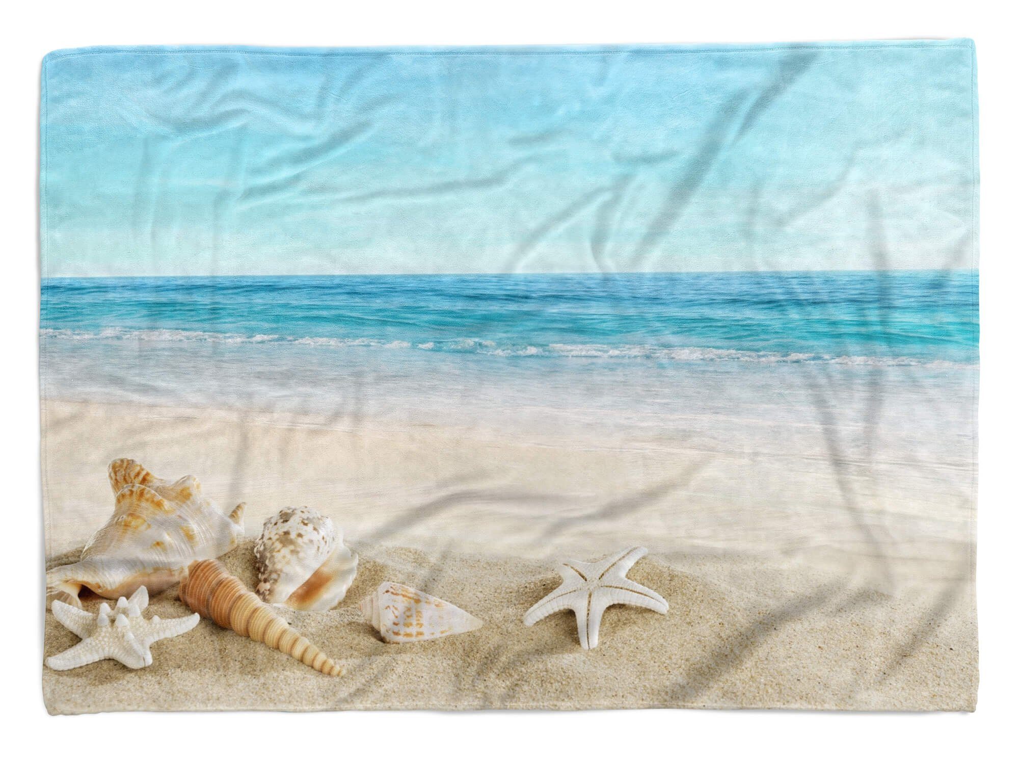 Sinus Art Handtücher Handtuch Strandhandtuch Saunatuch Kuscheldecke mit Fotomotiv Sandstrand Meer Mu, Baumwolle-Polyester-Mix (1-St), Handtuch