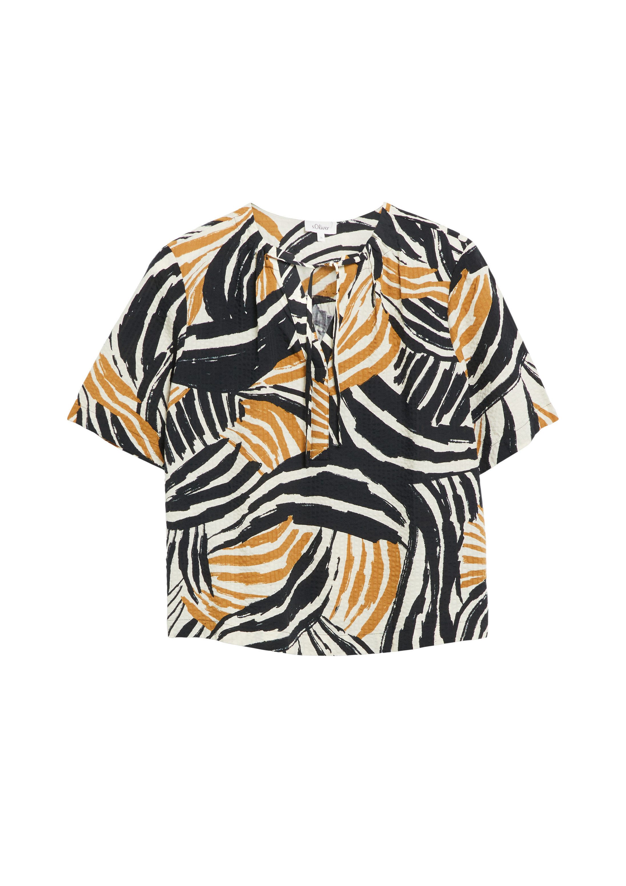 s.Oliver Kurzarmbluse Bluse Strukturierte Viskosemix-Bluse mit Raffung