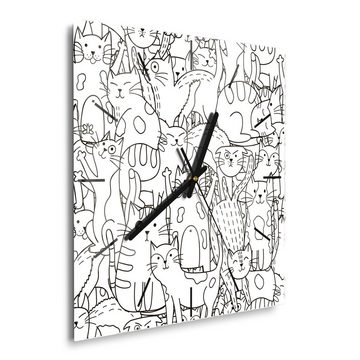 DEQORI Wanduhr 'Comic-Katzen' (Glas Glasuhr modern Wand Uhr Design Küchenuhr)