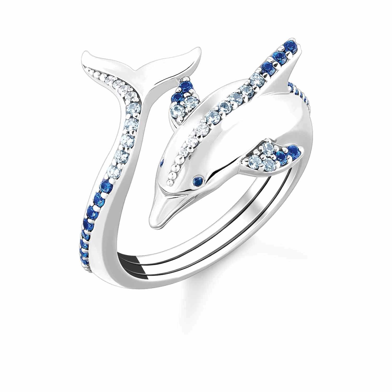 THOMAS SABO Silberring Silberring Delfin mit Blauen Steinen